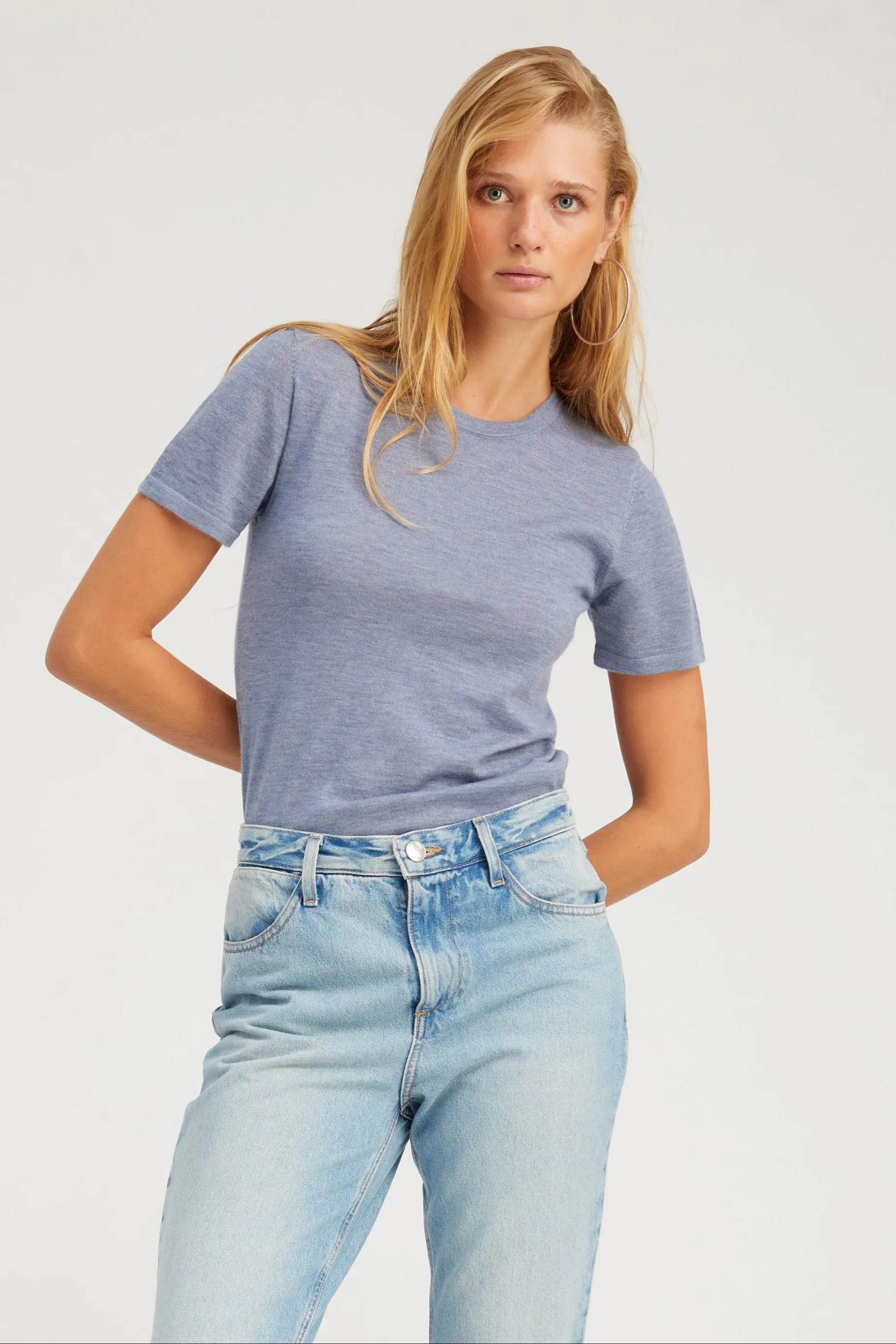 Steel Blue Ultra Fine Cashmere Tee PR sold by SPRWMN