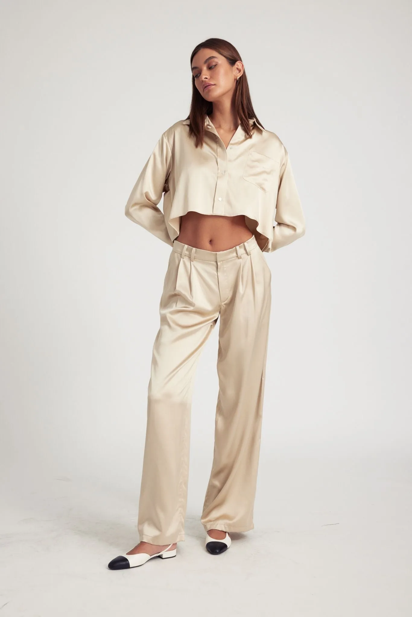 Sand Silk Pleated Trousers PR sold by SPRWMN product image thumbnail 2