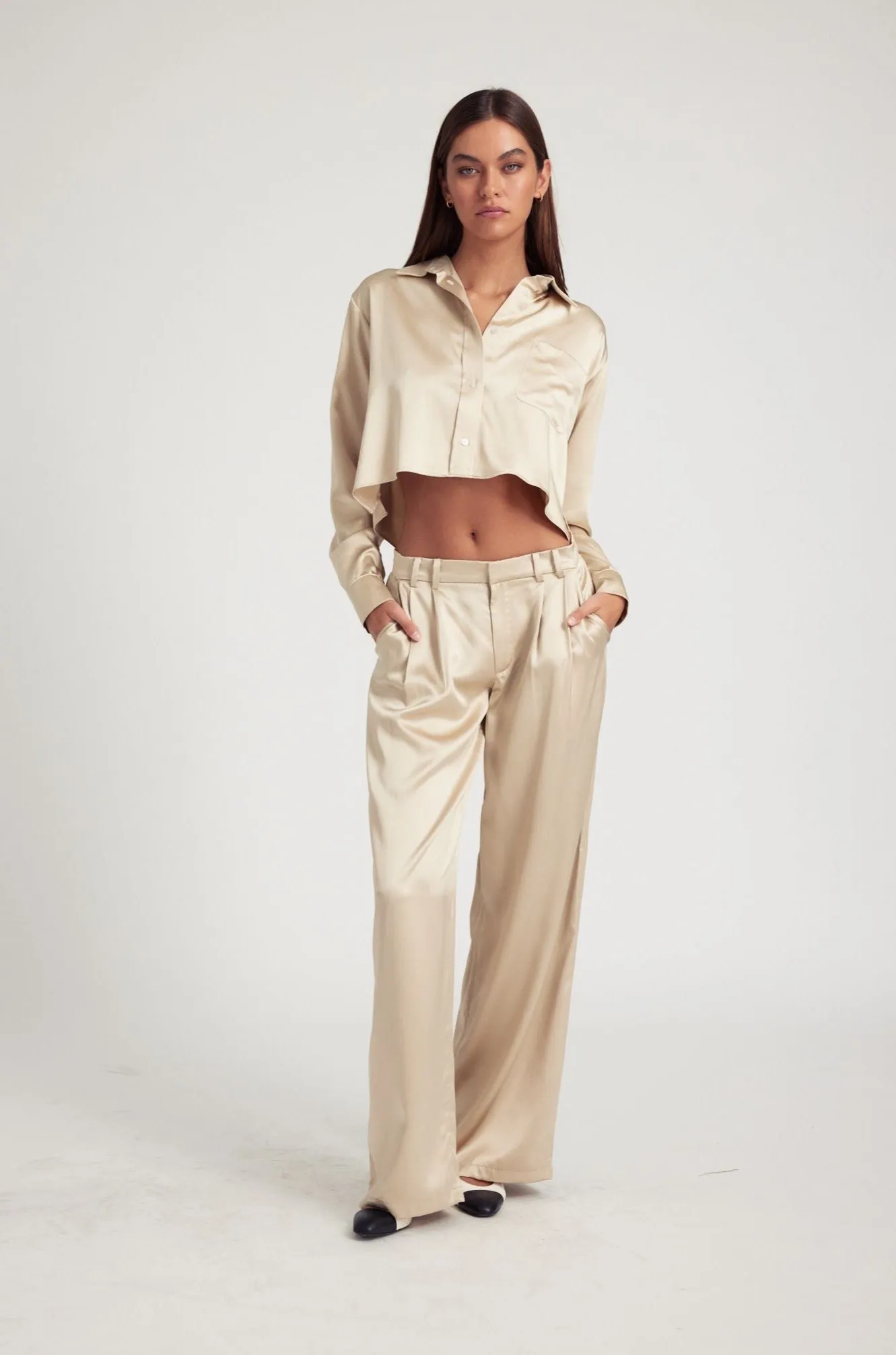 Sand Silk Pleated Trousers PR sold by SPRWMN