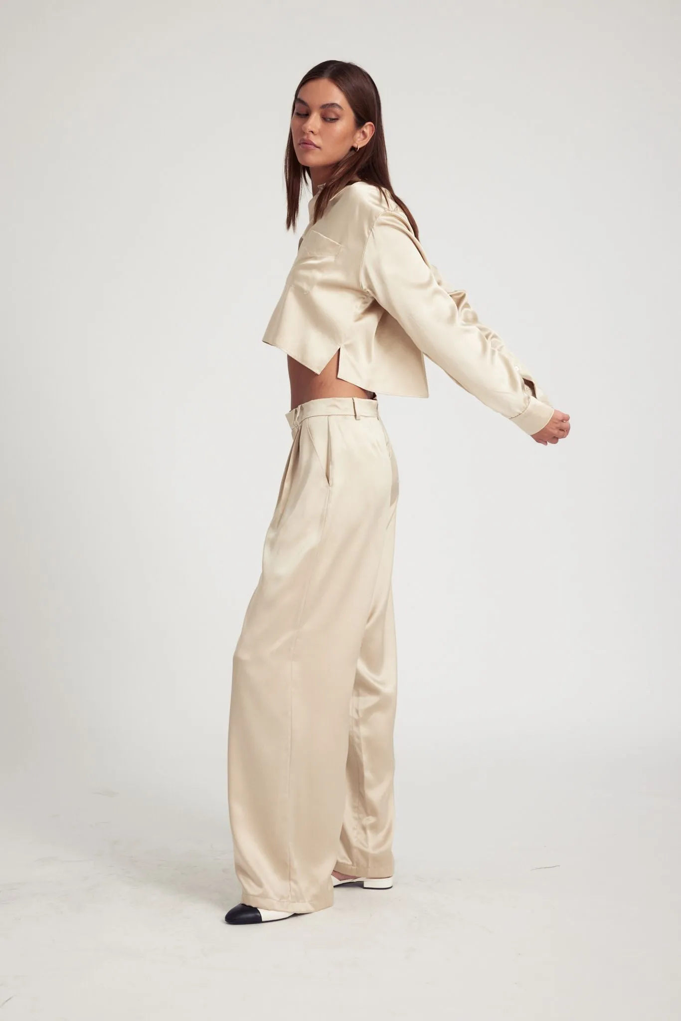 Sand Silk Pleated Trousers PR sold by SPRWMN product image thumbnail 3