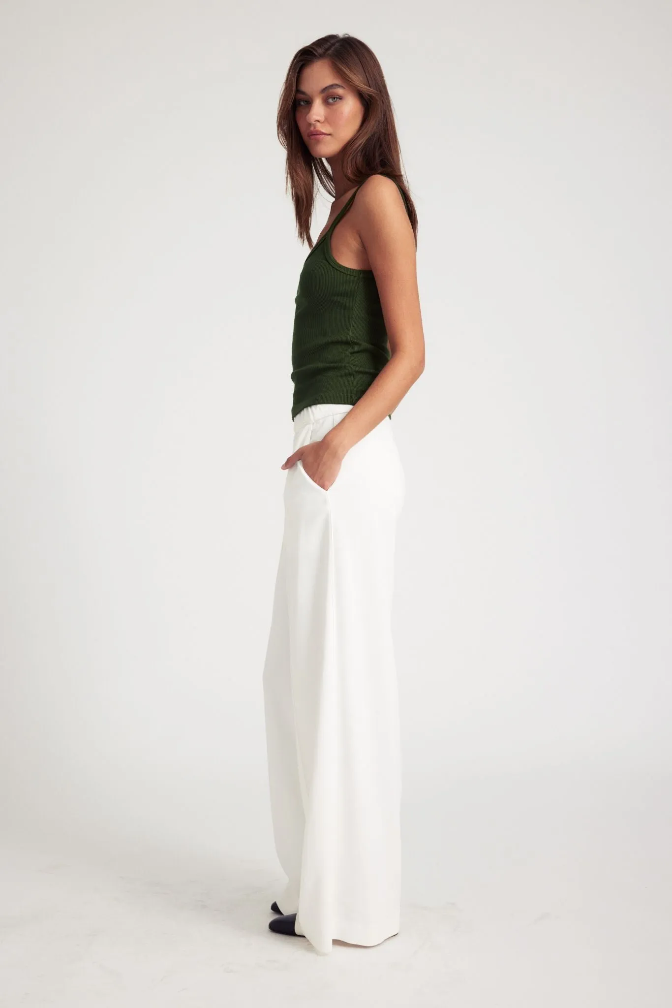 White Crepe Wide Leg Pintuck Trousers PR sold by SPRWMN product image thumbnail 3