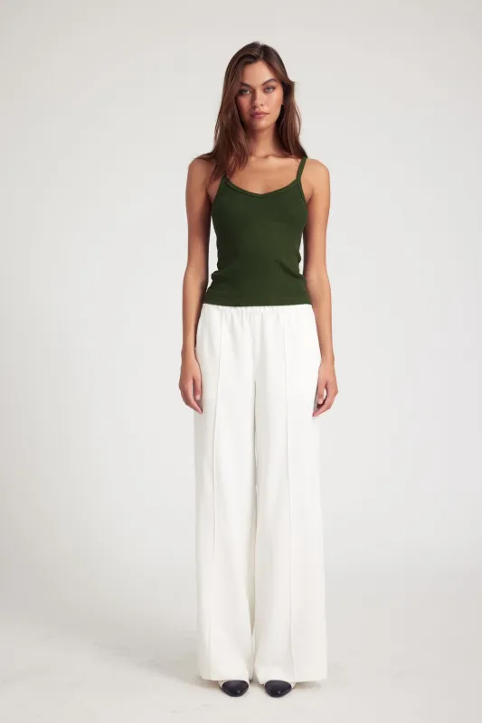 White Crepe Wide Leg Pintuck Trousers PR sold by SPRWMN