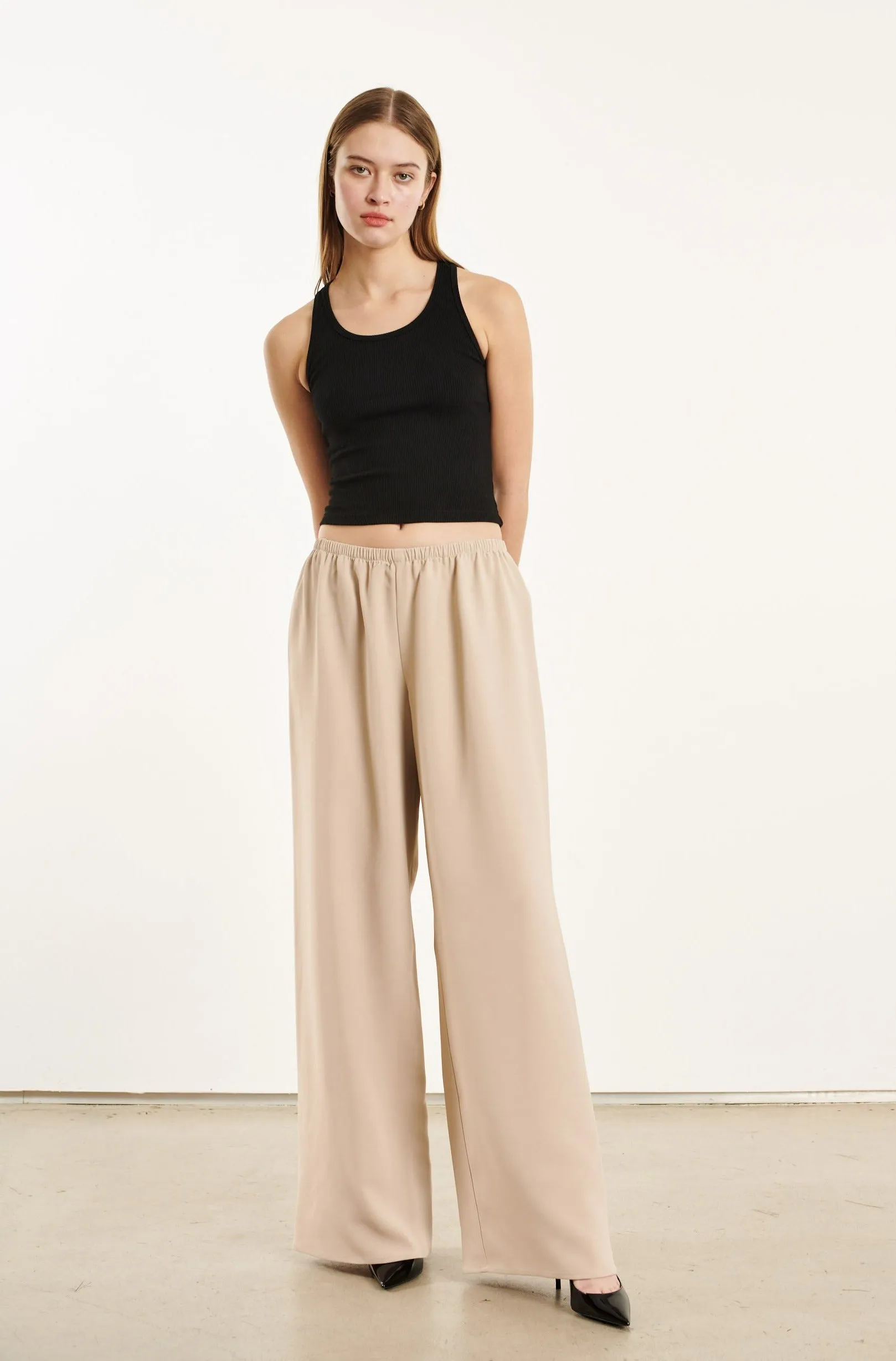 Khaki Crepe Easy Pants PR sold by SPRWMN product image thumbnail 2