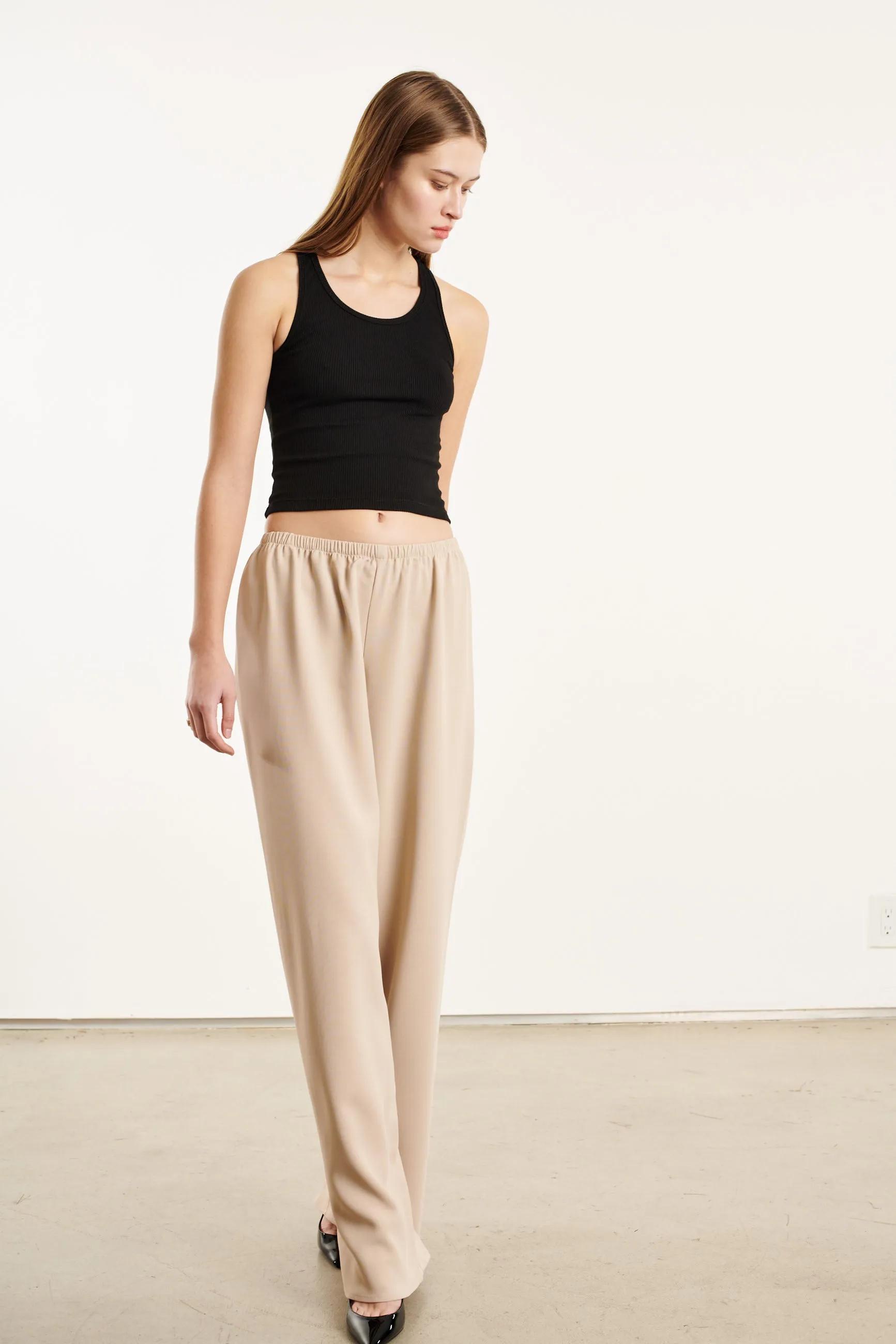 Khaki Crepe Easy Pants PR sold by SPRWMN product image thumbnail 3