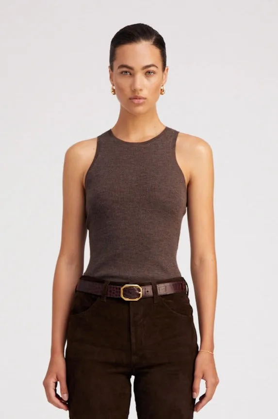 Heather Brown Ultra Fine Cashmere Racer Tank PR sold by SPRWMN