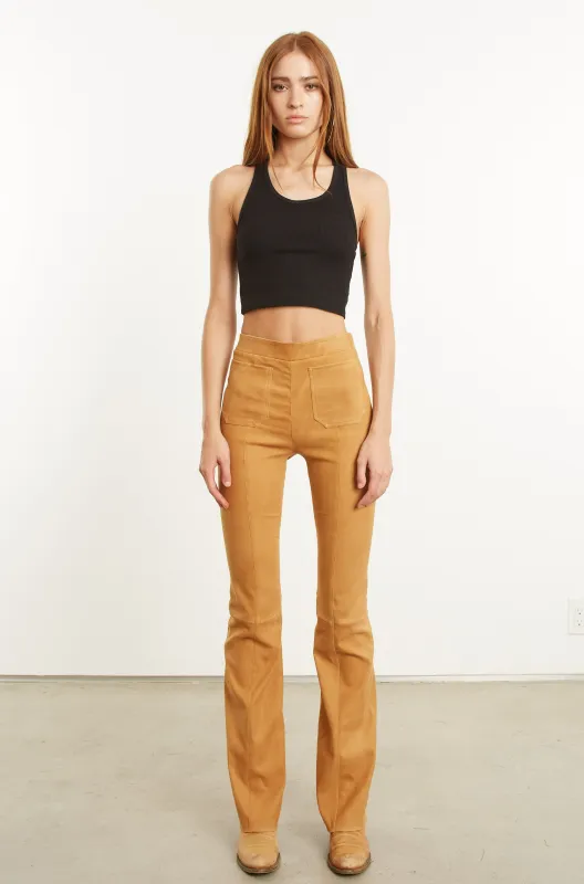 Camel Suede Patch Pocket Super Flare Pants PR sold by SPRWMN