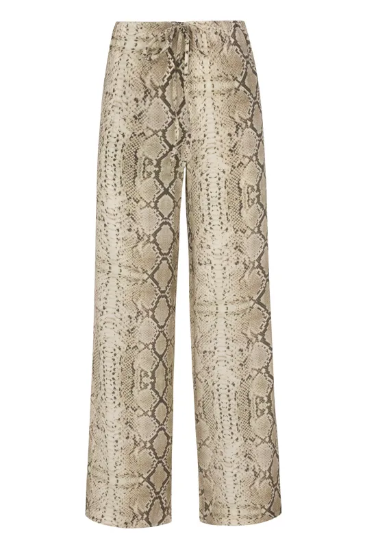 Beige Snakeskin Silk Kauai Pants sold by SPRWMN