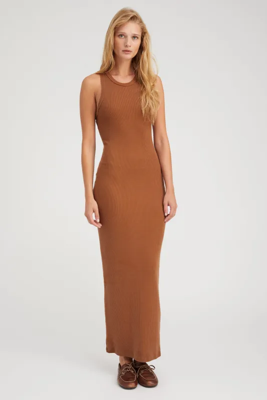 Chestnut Rib Racer Maxi Dress PR sold by SPRWMN