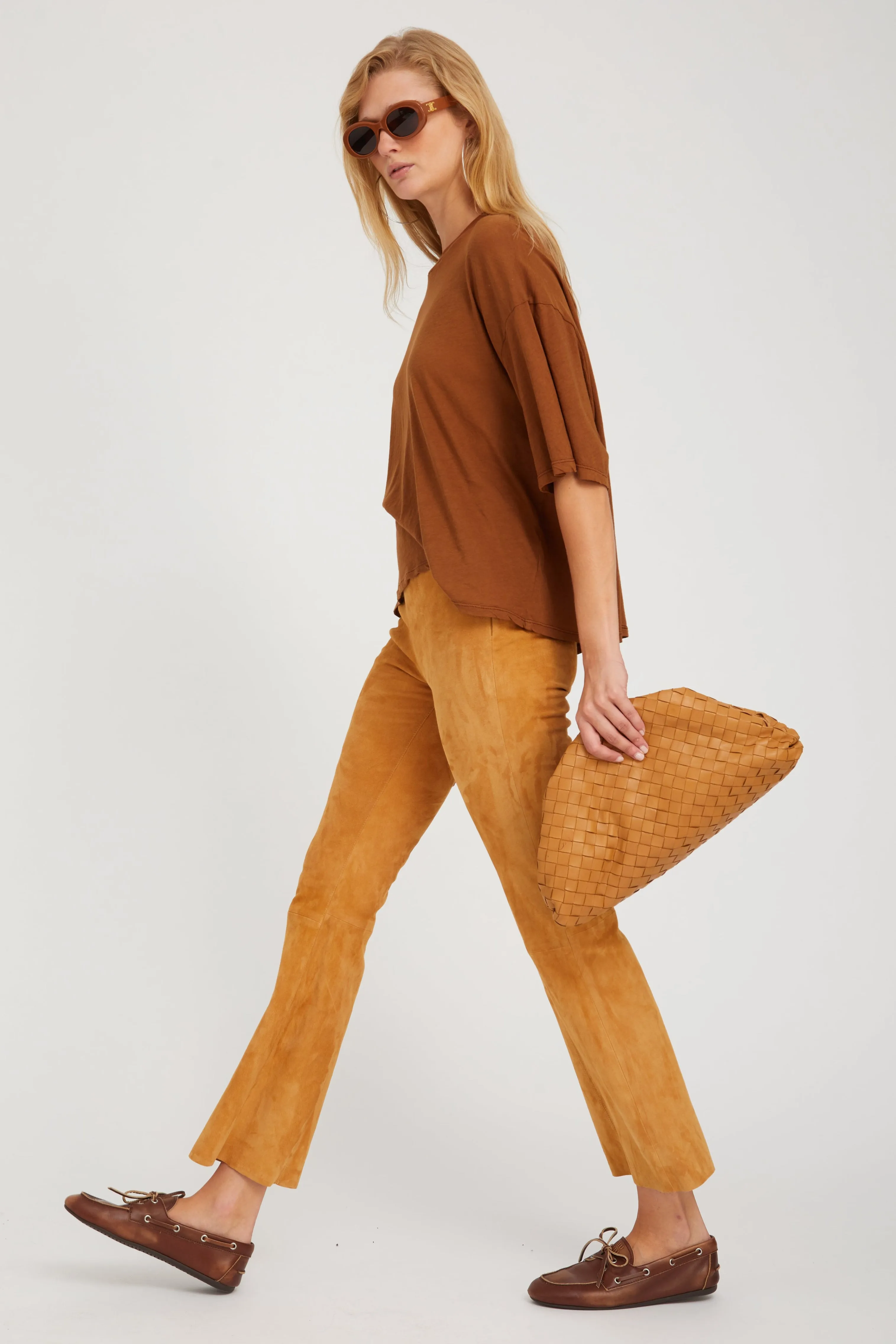 Nutmeg Suede Ankle Flare Pants with Princess Seams PR sold by SPRWMN product image thumbnail 3