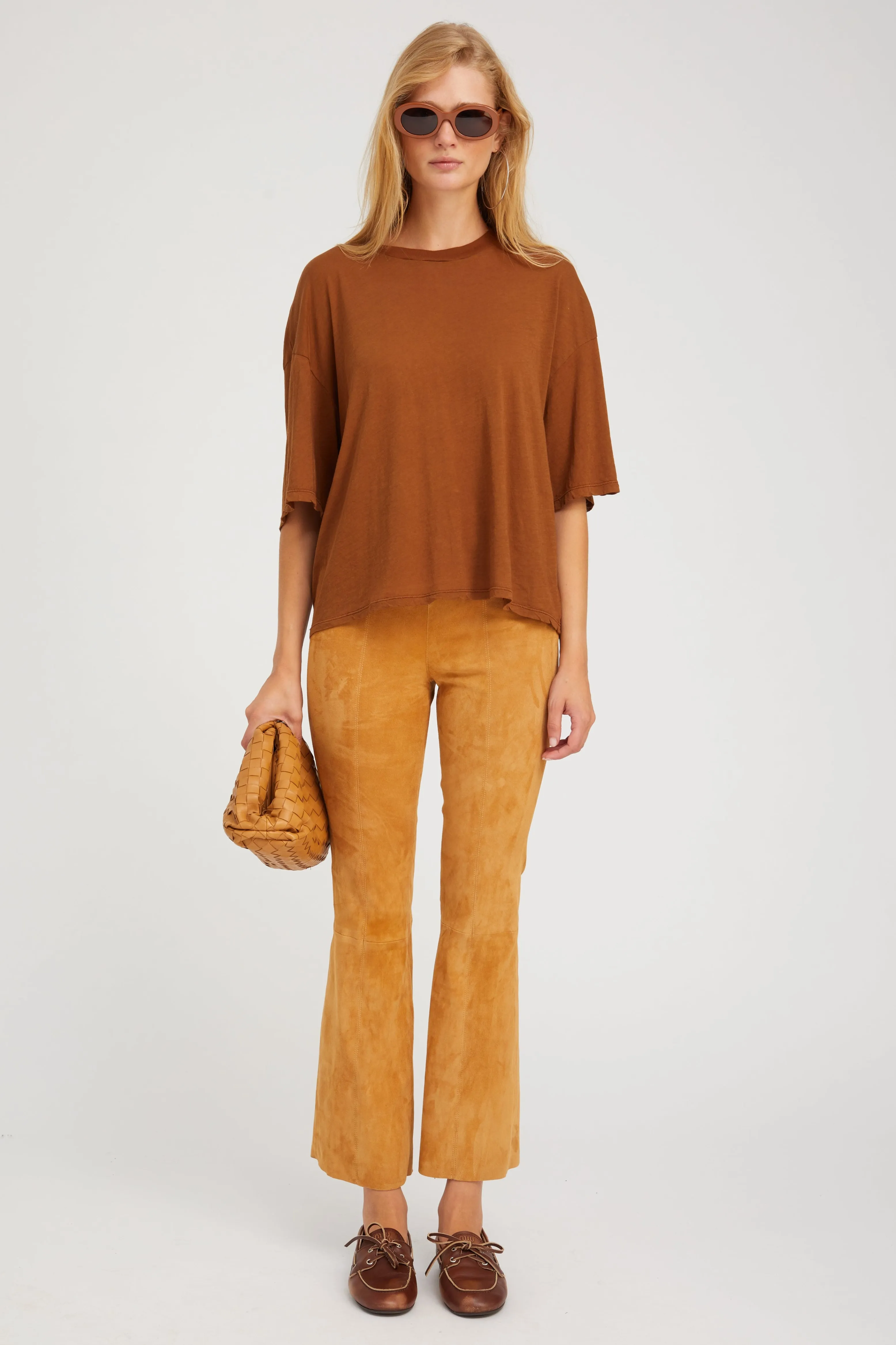 Nutmeg Suede Ankle Flare Pants with Princess Seams PR sold by SPRWMN product image thumbnail 2