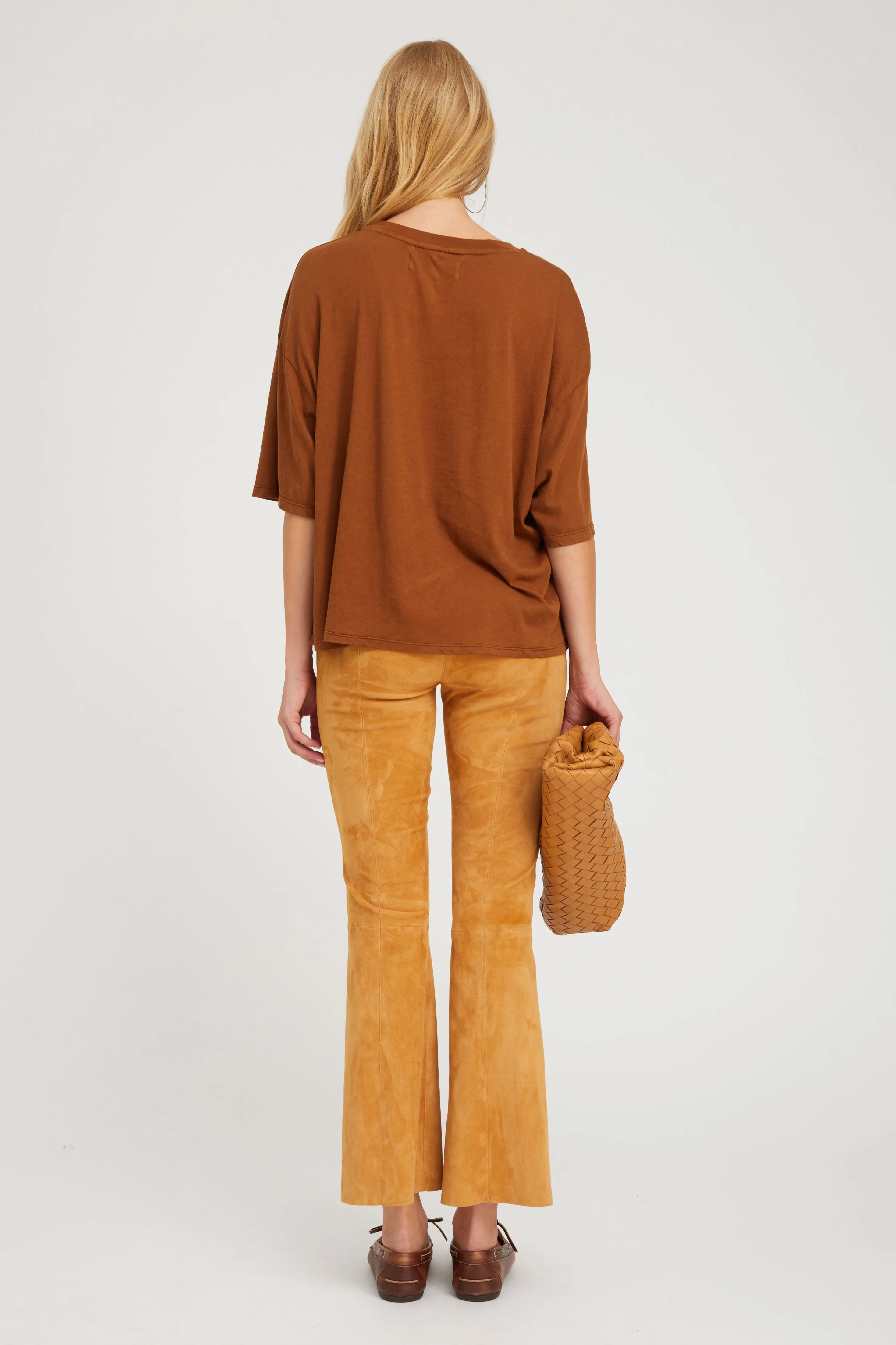 Nutmeg Suede Ankle Flare Pants with Princess Seams PR sold by SPRWMN product image thumbnail 4
