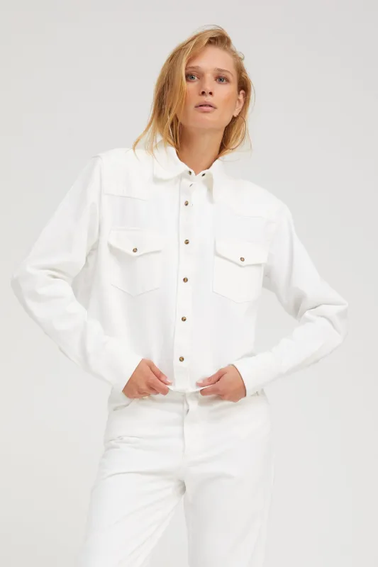 Sophia Denim Cropped Western Button Down PR sold by SPRWMN