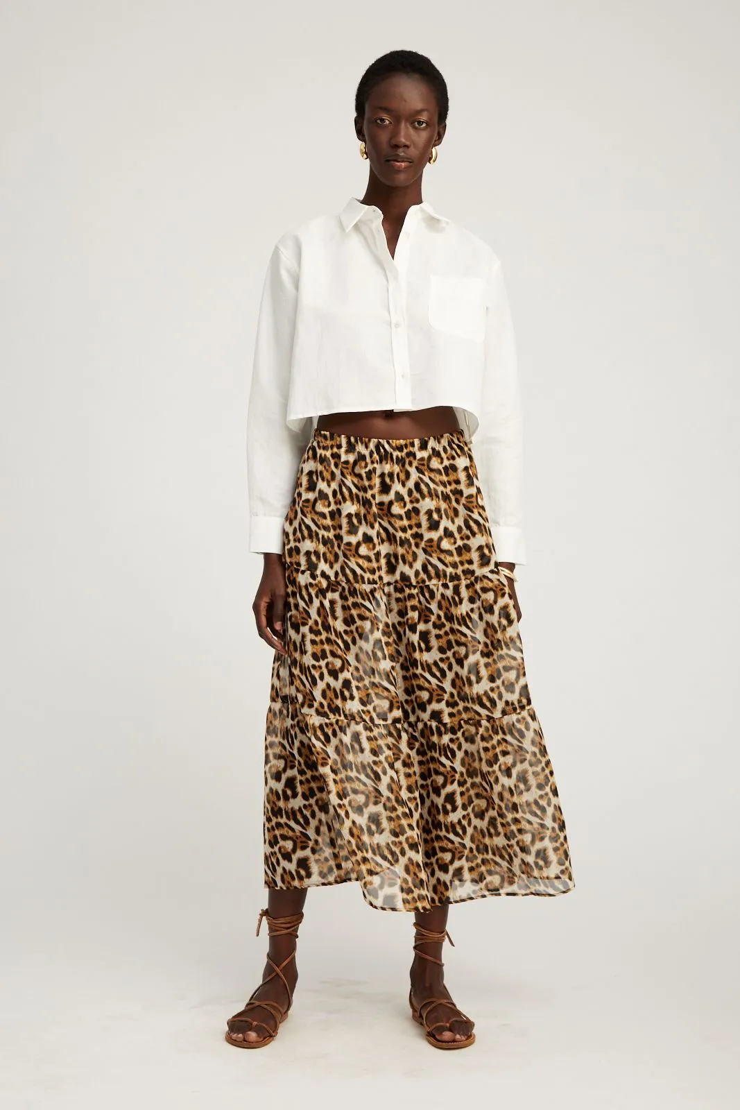 Leopard Silk Chiffon Tiered Maxi Skirt PR sold by SPRWMN
