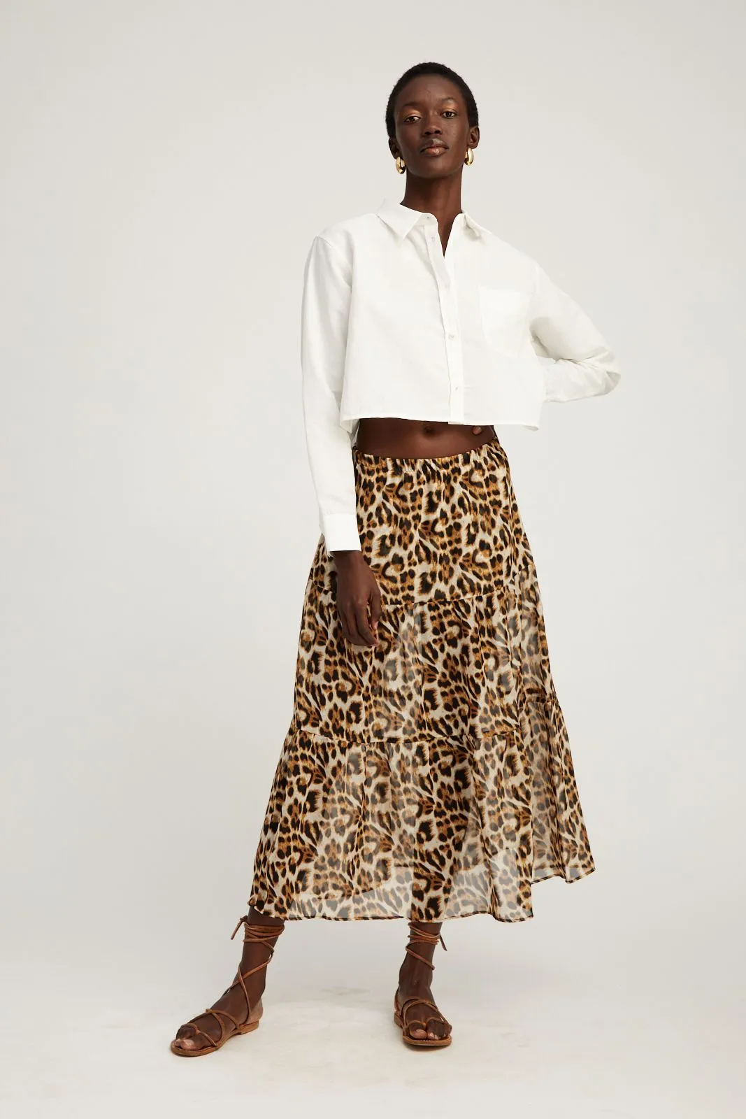 Leopard Silk Chiffon Tiered Maxi Skirt PR sold by SPRWMN product image thumbnail 2