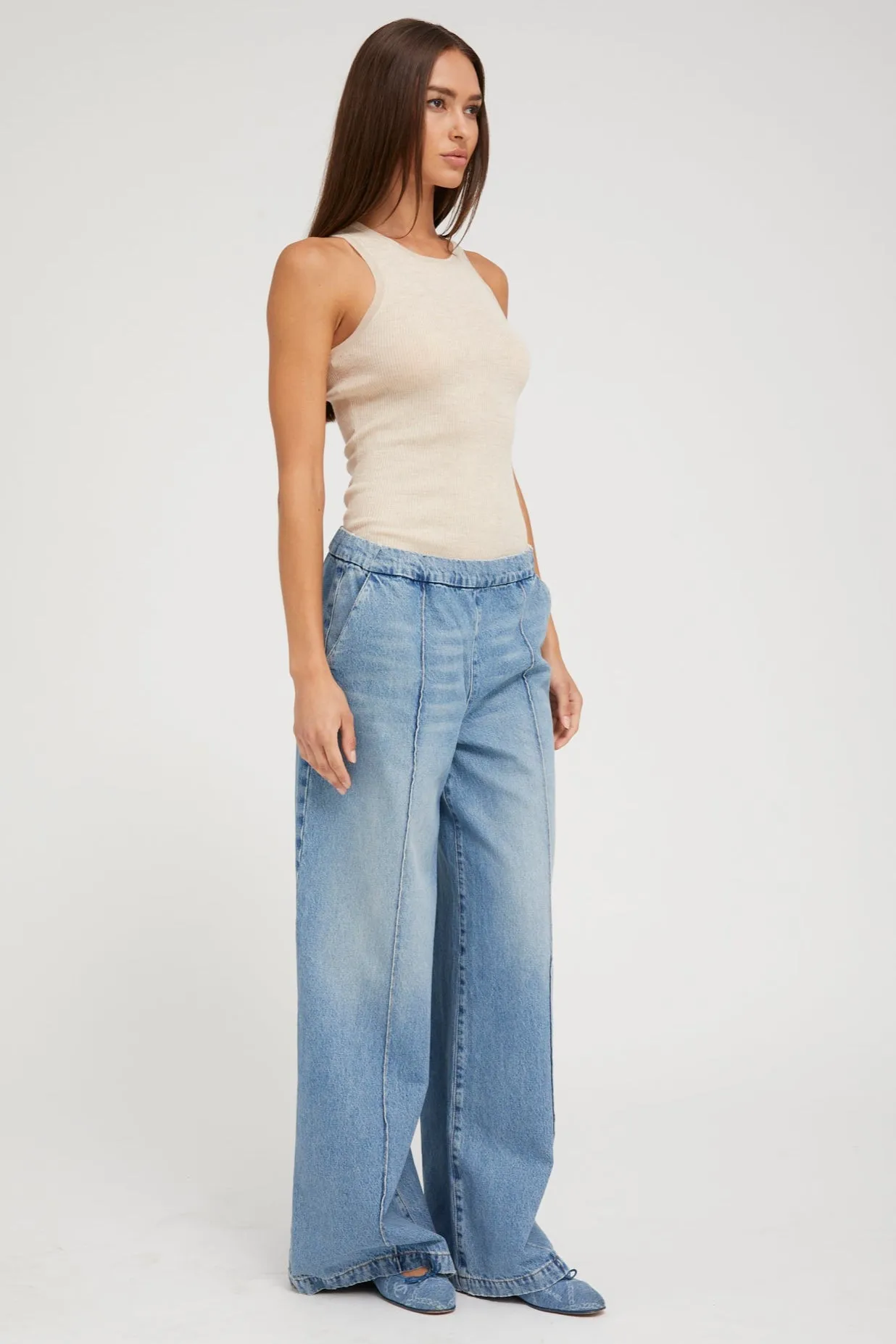 Paradis Denim Wide Leg Pintuck Pants PR sold by SPRWMN product image thumbnail 3