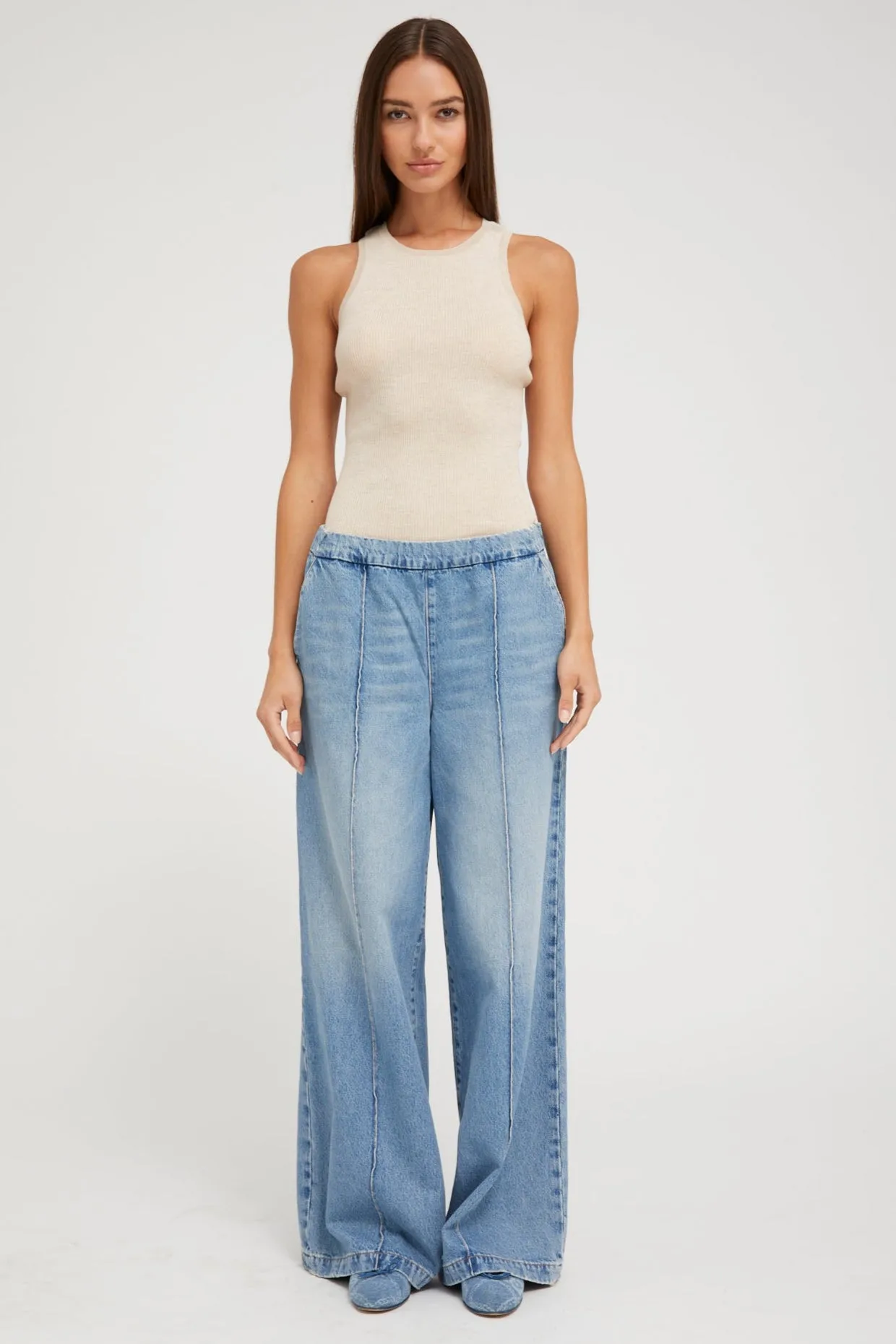 Paradis Denim Wide Leg Pintuck Pants PR sold by SPRWMN product image thumbnail 2
