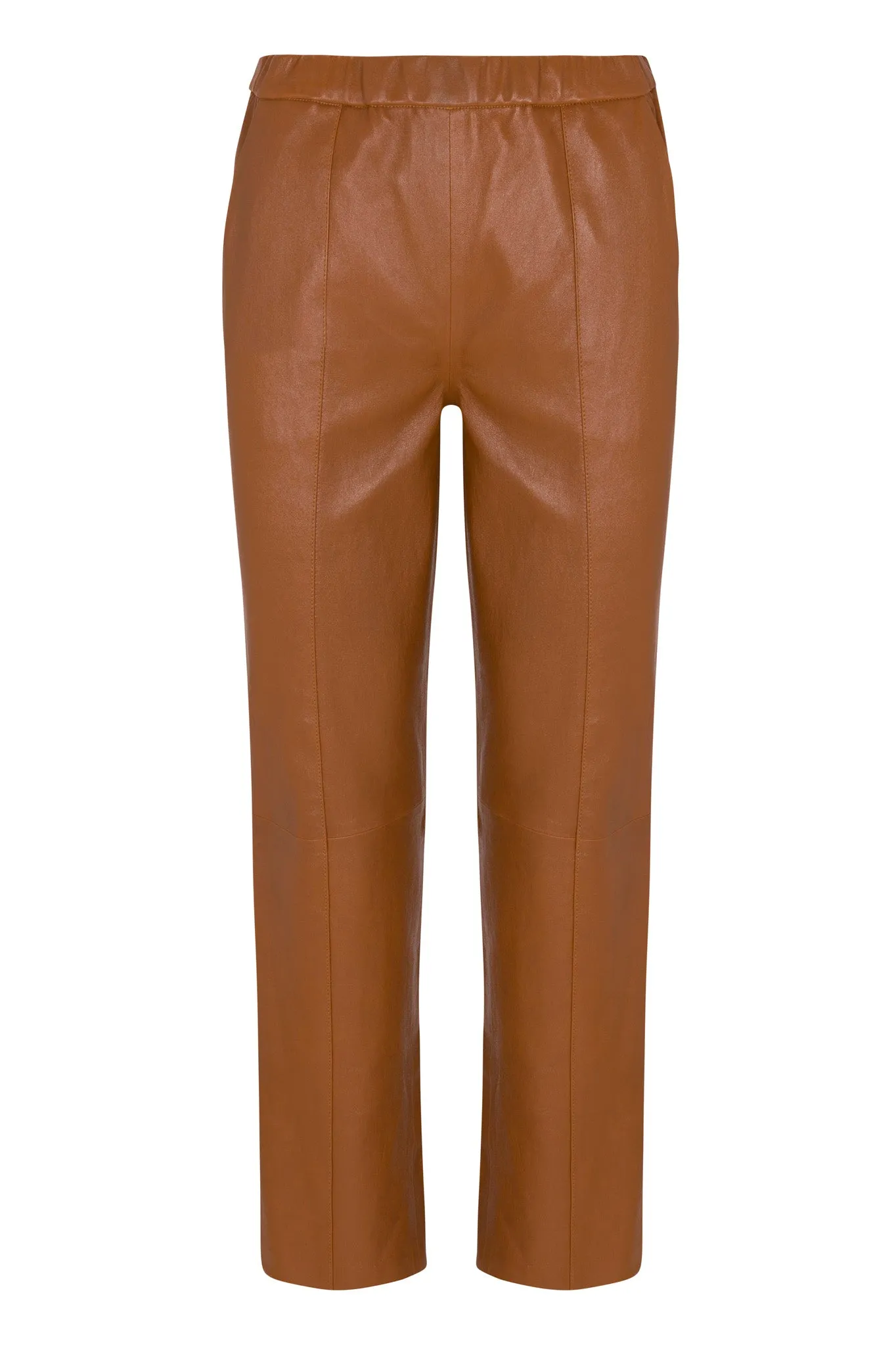 Chestnut Leather Sophia Pintuck Joggers PR sold by SPRWMN product image thumbnail 2