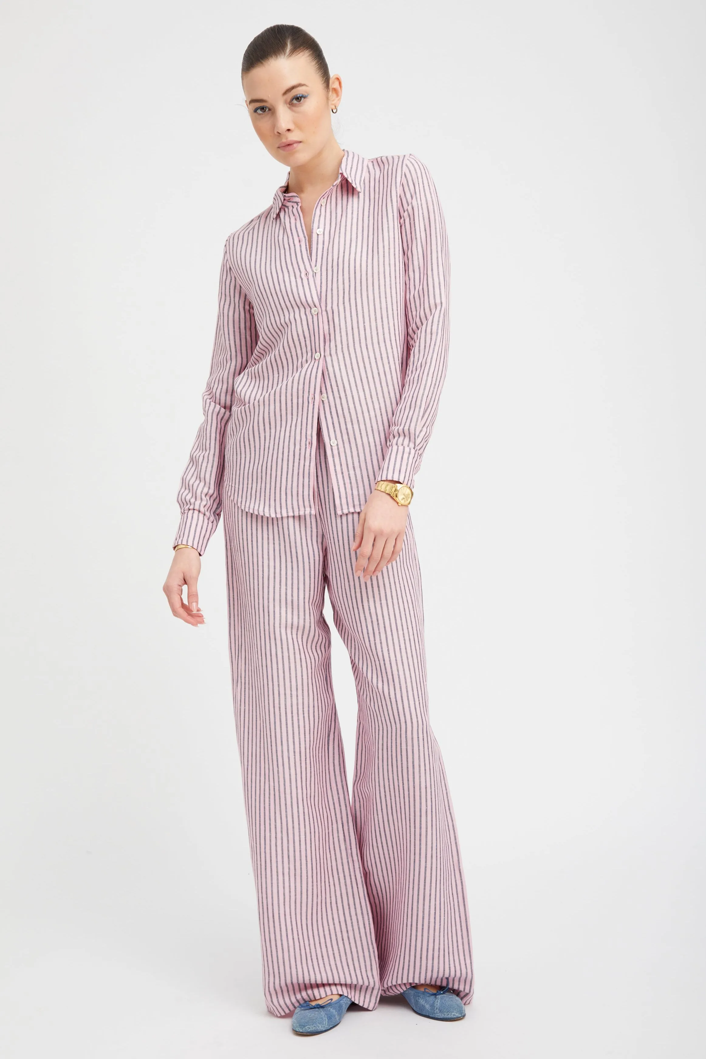 Pink Indigo Striped Linen Easy Pants sold by SPRWMN product image thumbnail 2