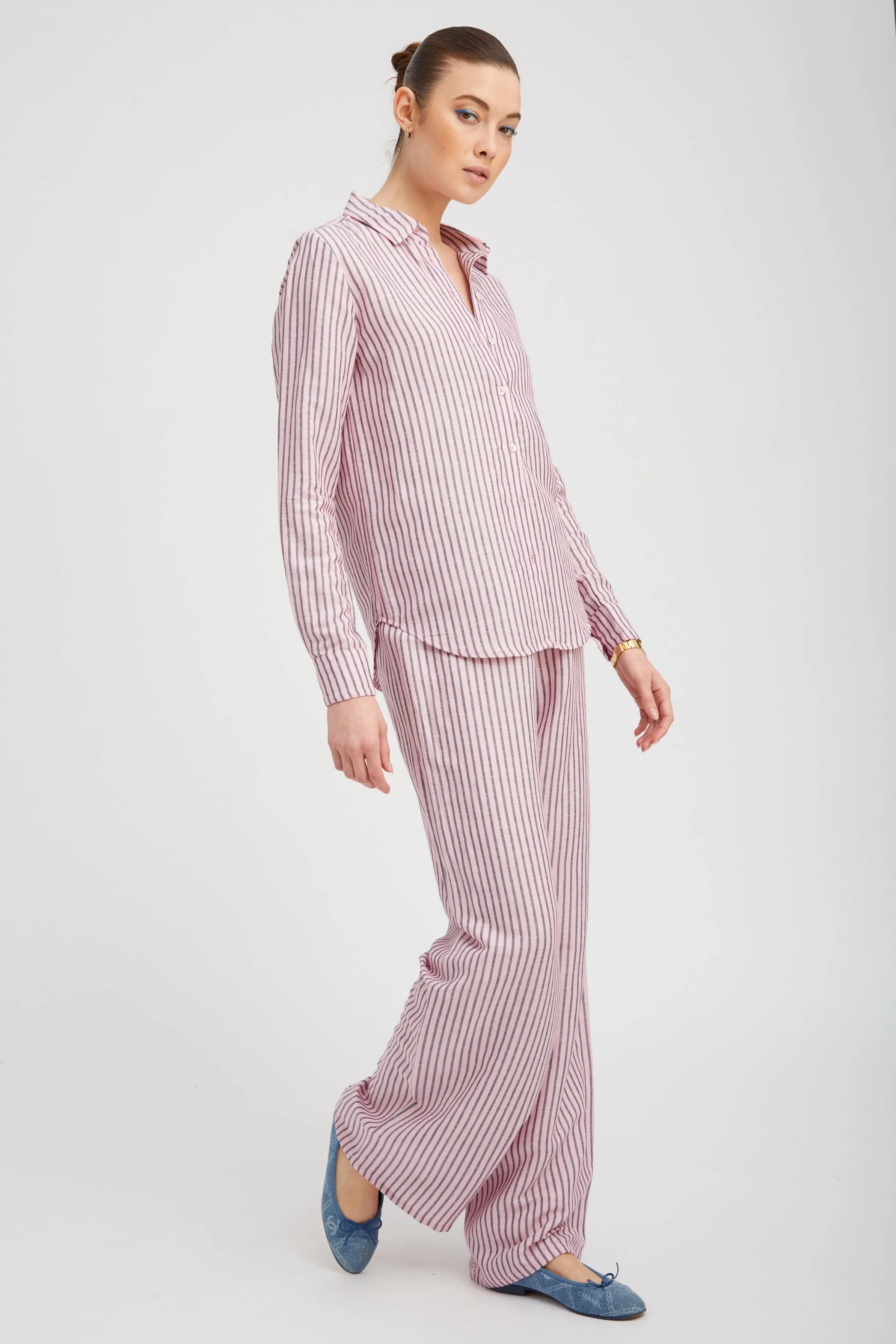 Pink Indigo Striped Linen Easy Pants sold by SPRWMN product image thumbnail 3