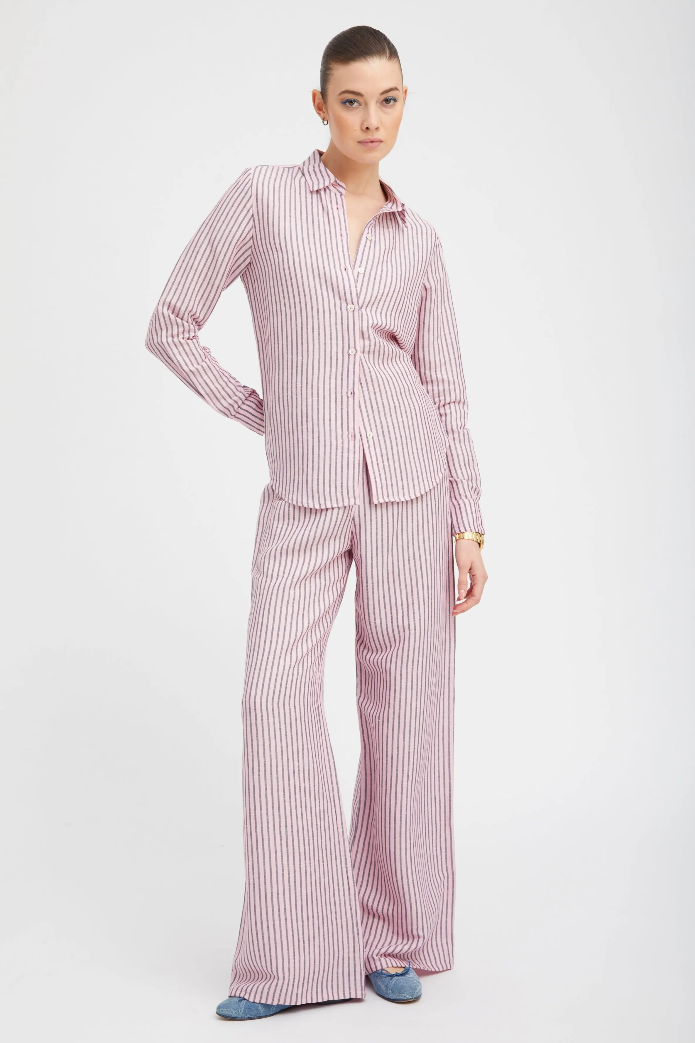 Pink Indigo Striped Linen Easy Pants sold by SPRWMN