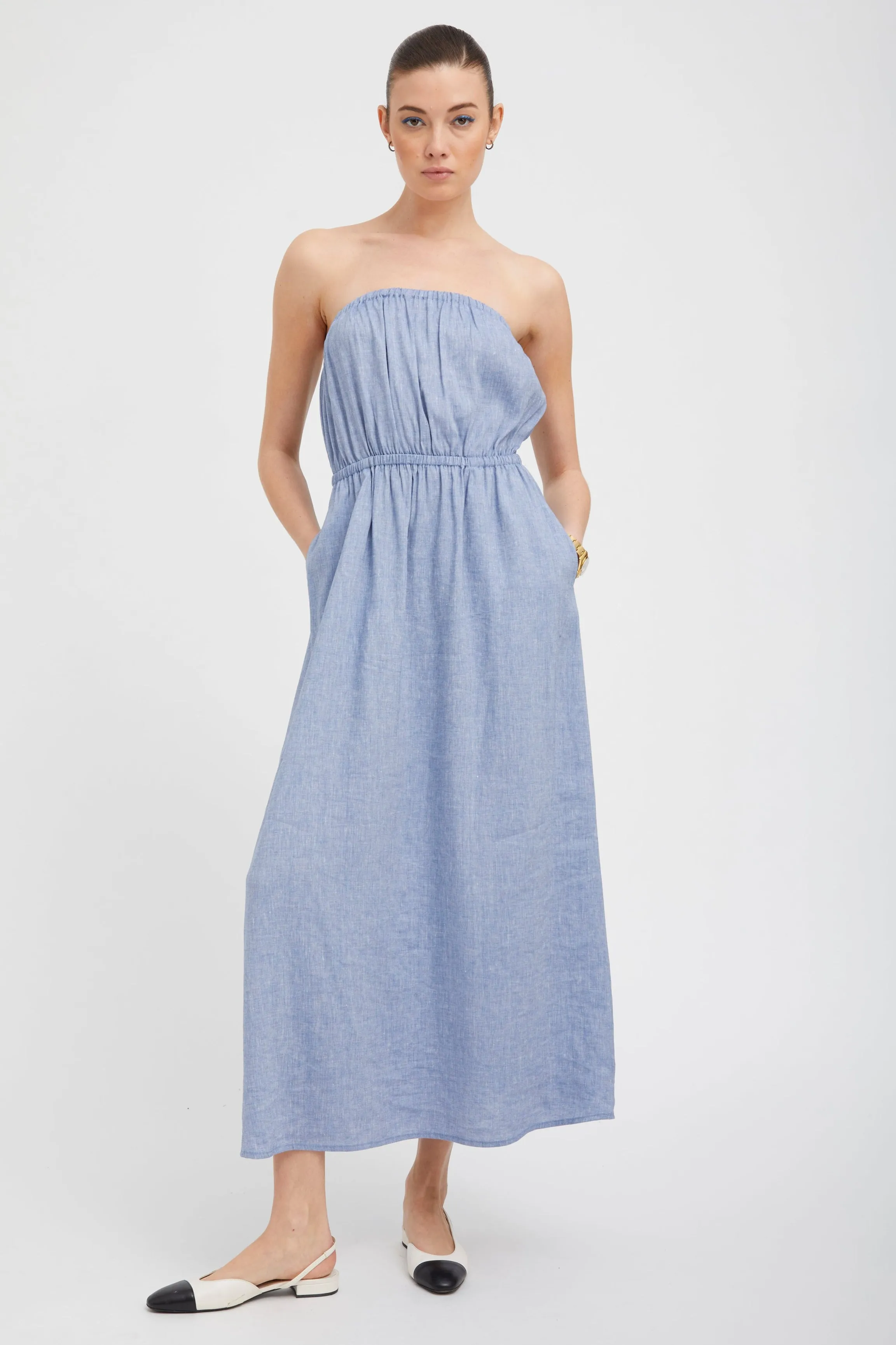 Blue Linen Marie Maxi Dress sold by SPRWMN