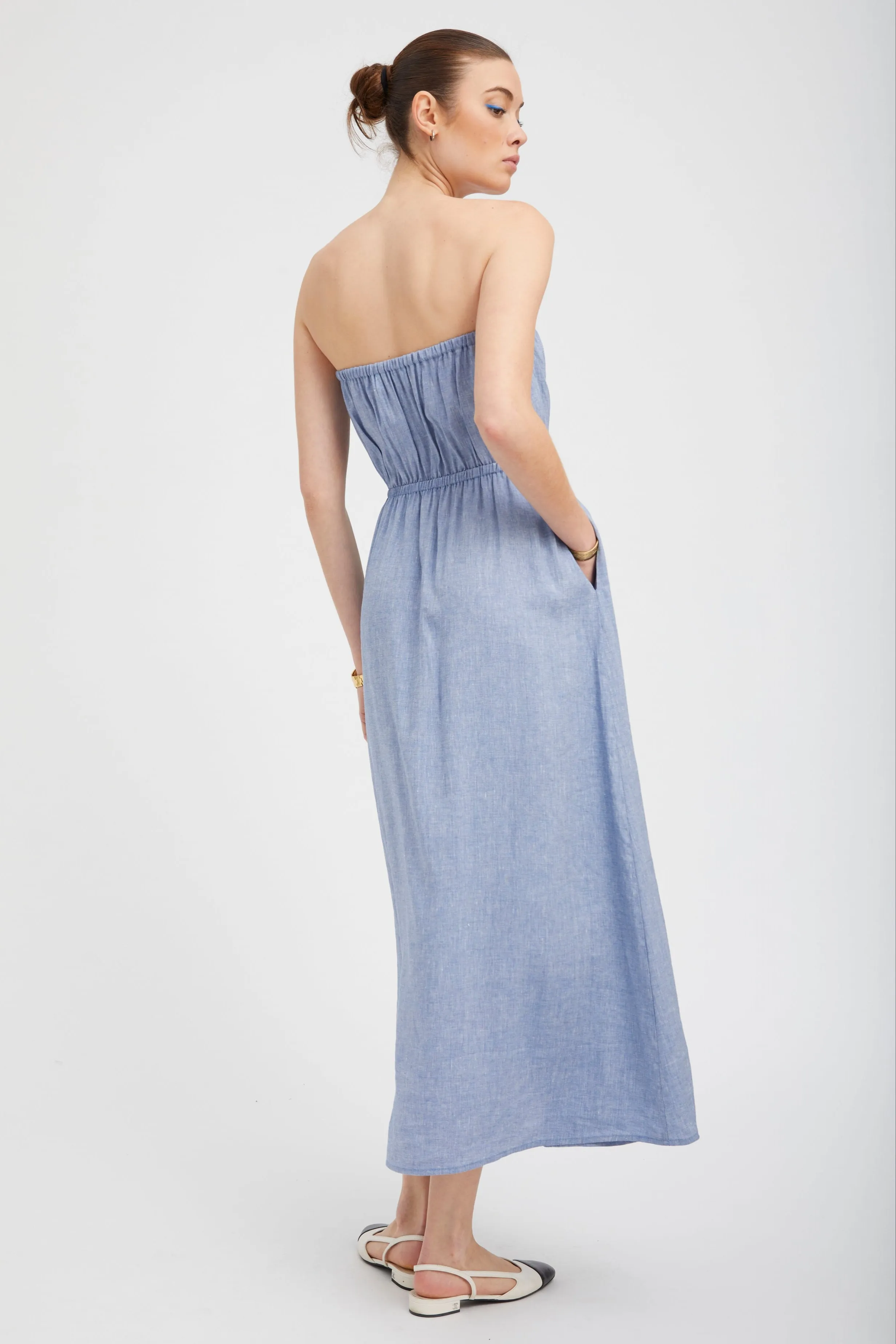 Blue Linen Marie Maxi Dress sold by SPRWMN product image thumbnail 4