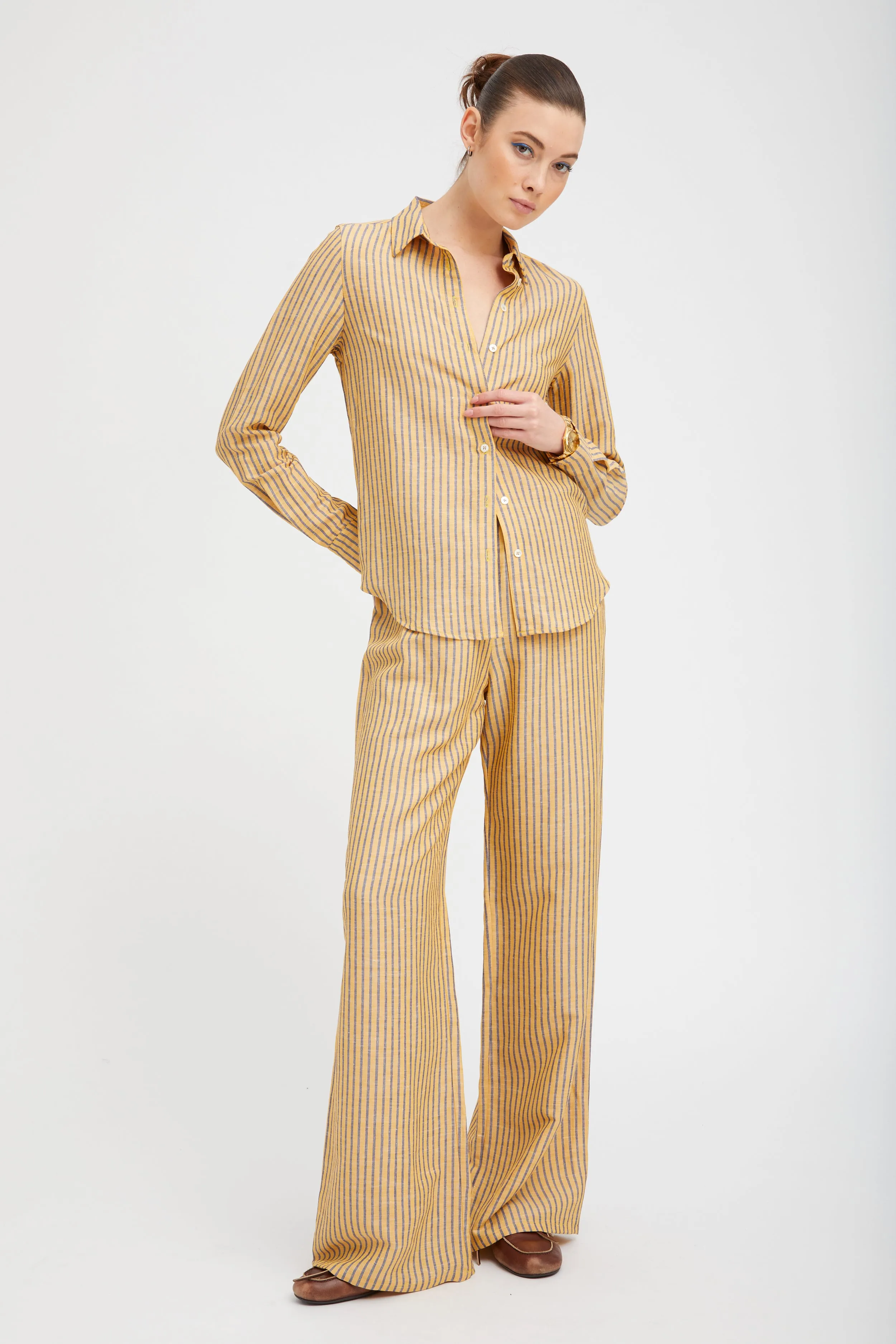 Yellow Indigo Striped Linen Easy Pants sold by SPRWMN product image thumbnail 3