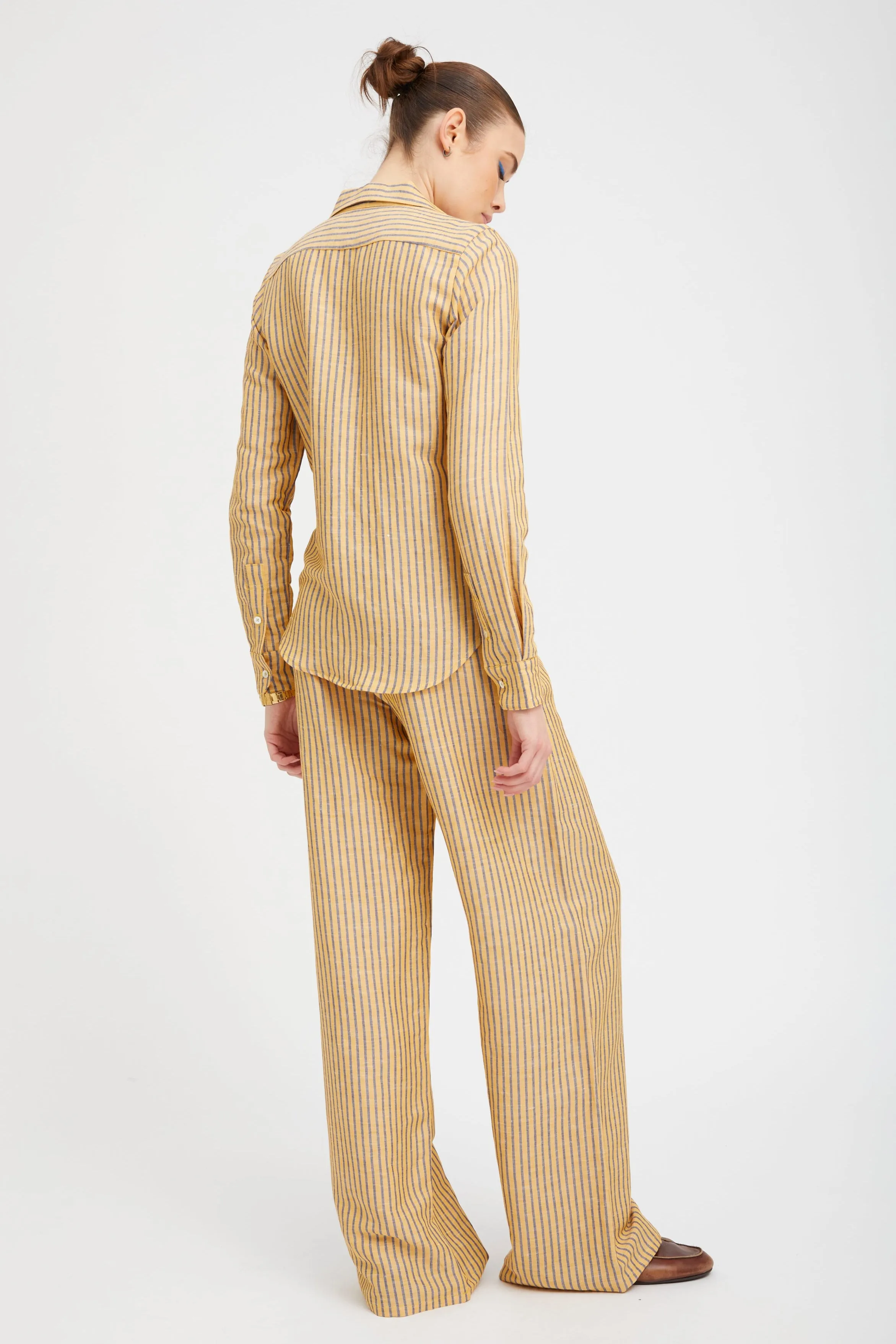 Yellow Indigo Striped Linen Easy Pants sold by SPRWMN product image thumbnail 4