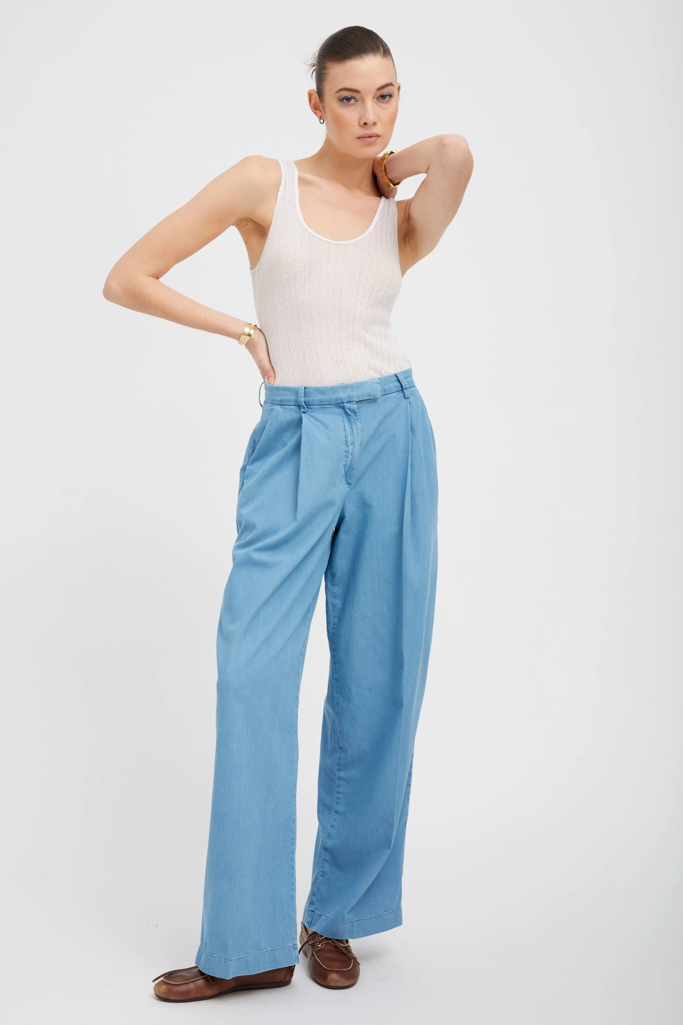 Chambray Pleated Trousers sold by SPRWMN product image thumbnail 2