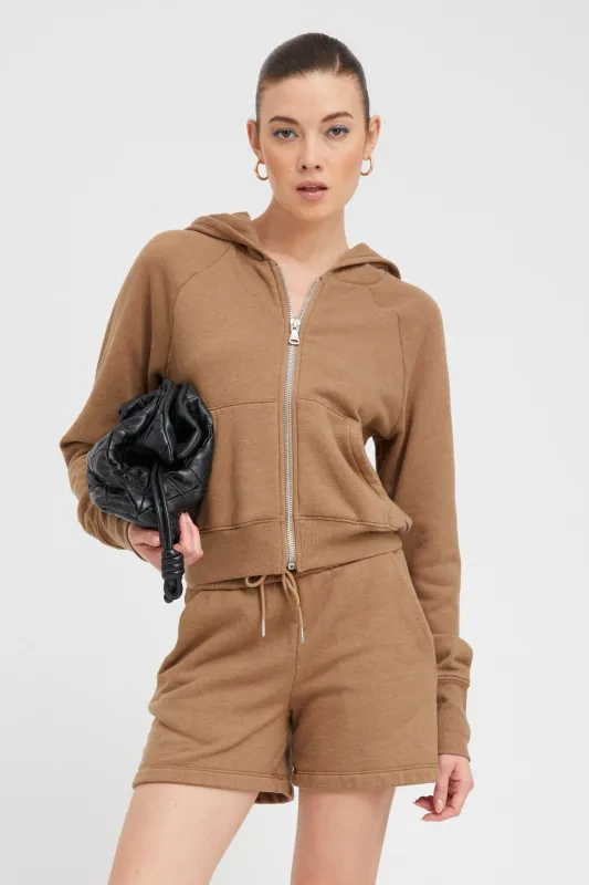 Camel Shrunken Zip Up Hoodie sold by SPRWMN