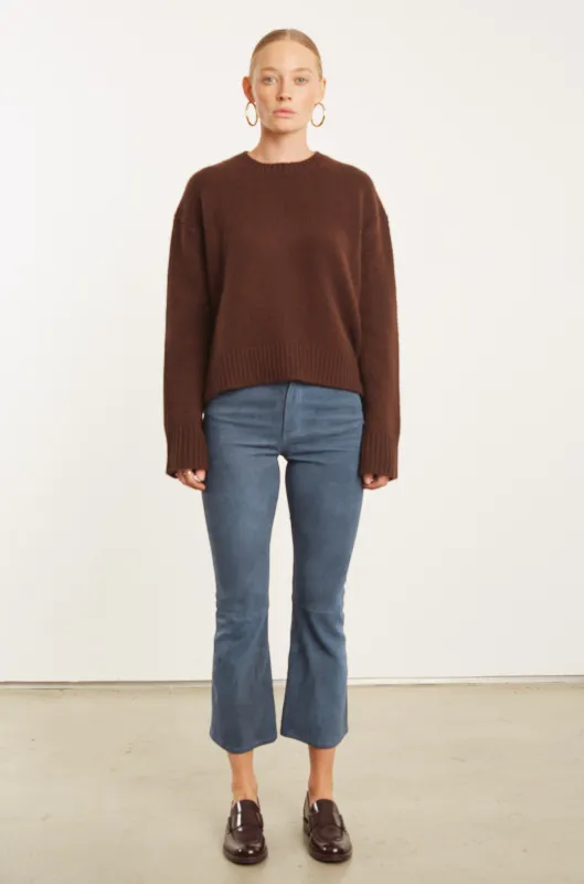 Denim Suede 5 Pocket Crop Flare Pants sold by SPRWMN