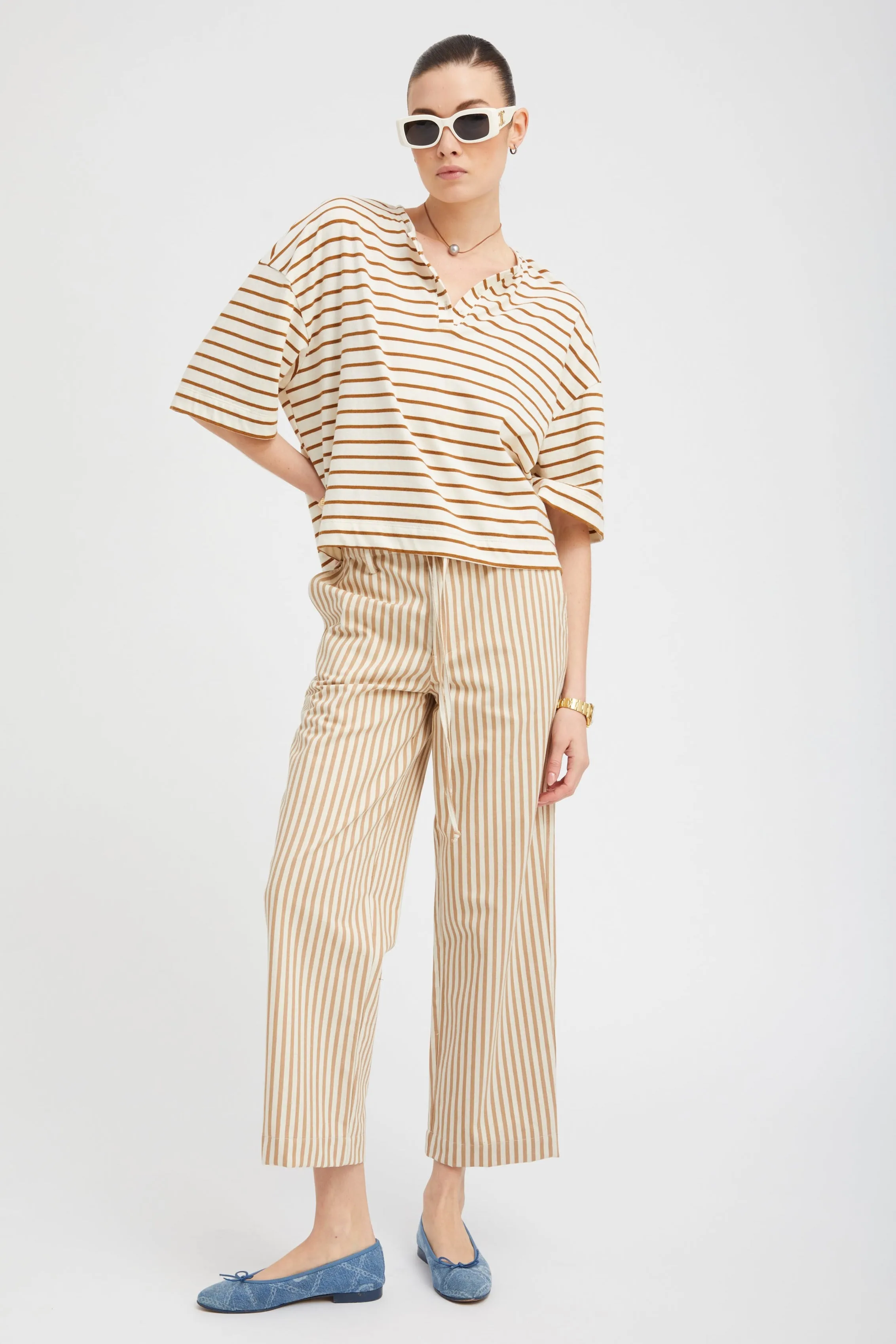 Camel Stripe Linen Amalfi Pants sold by SPRWMN