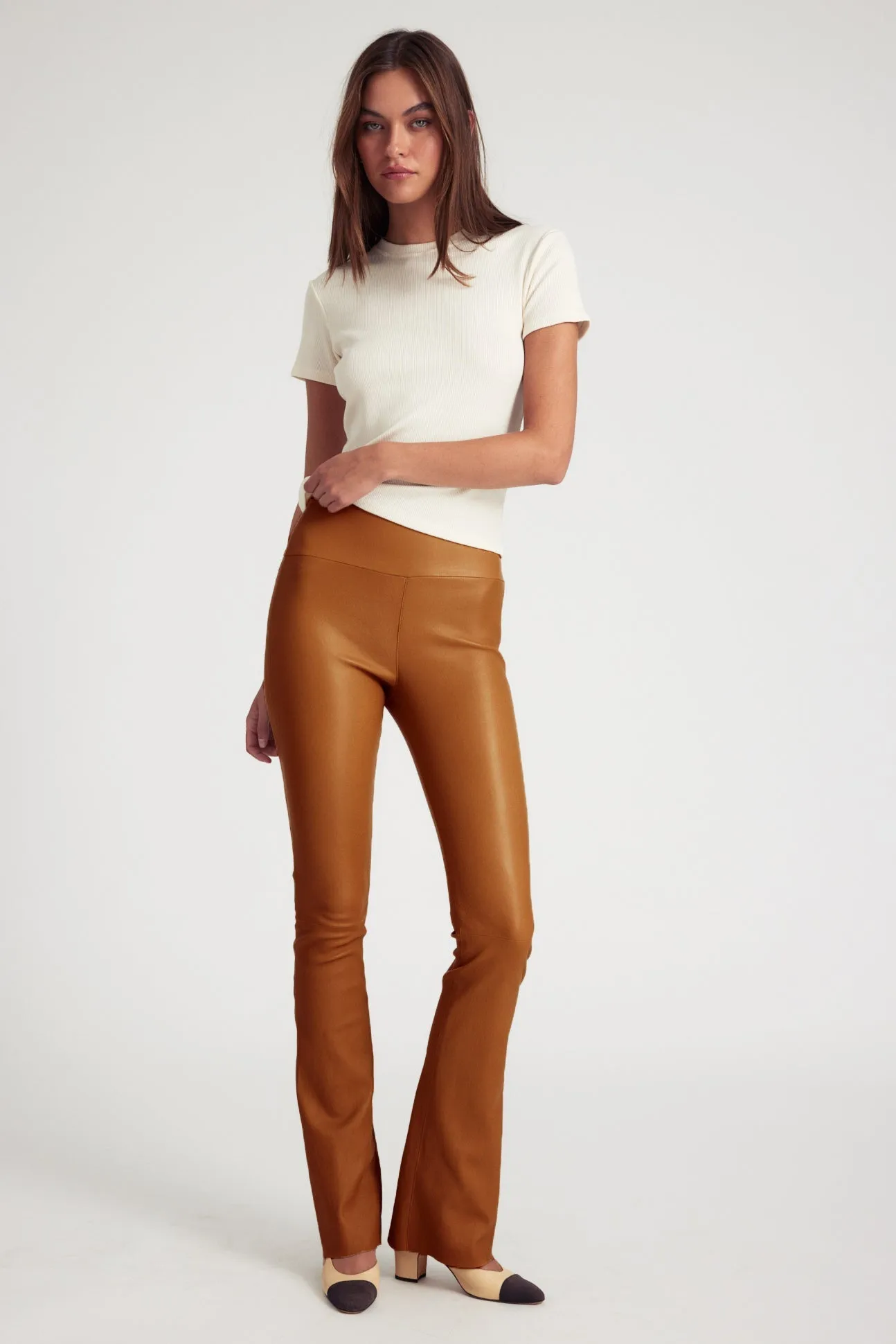 Chestnut Leather Micro Flare sold by SPRWMN