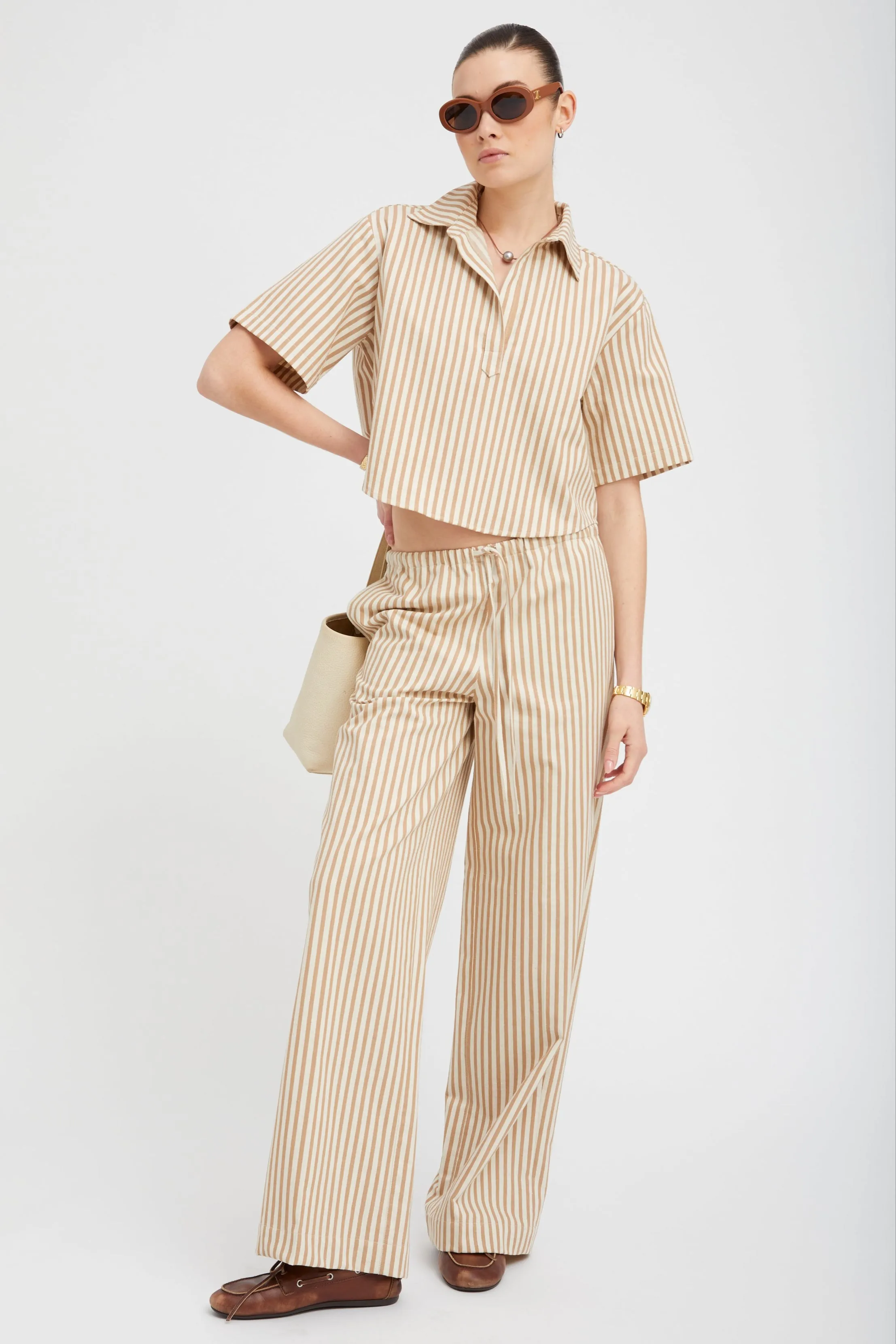 Camel Stripe Linen Drawstring Pants sold by SPRWMN product image thumbnail 2
