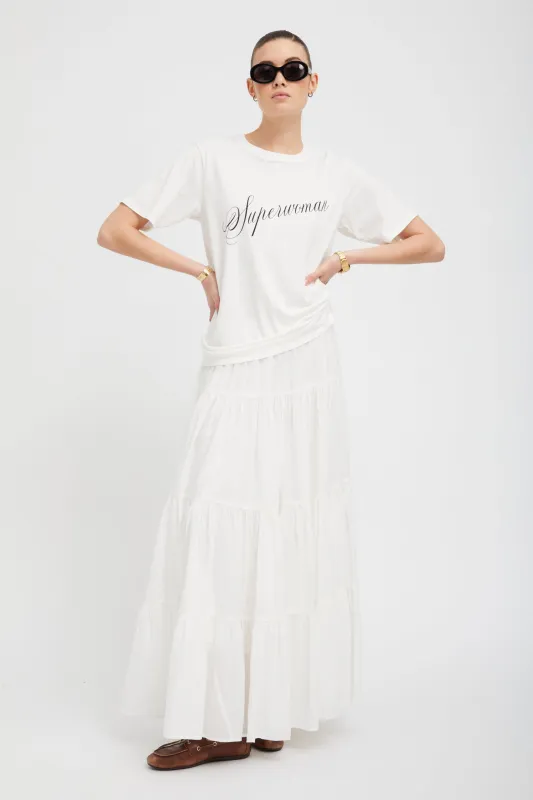 White Voile Tiered Maxi Skirt PR sold by SPRWMN
