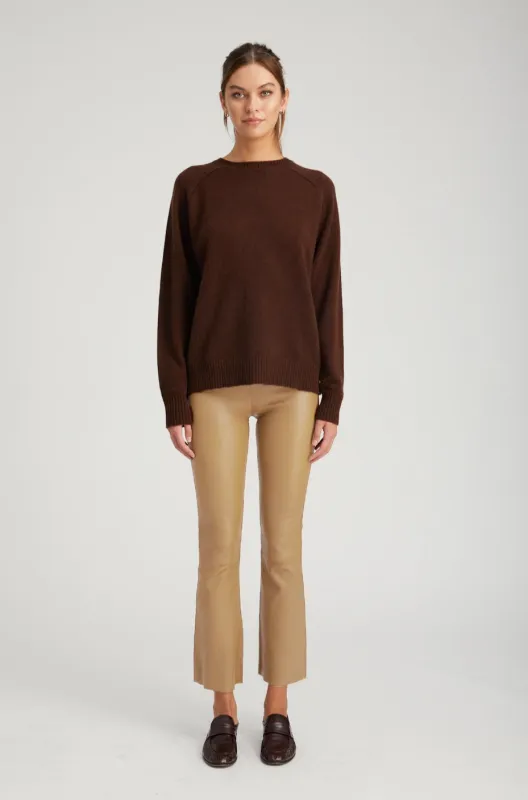 Khaki Leather Ankle Flare sold by SPRWMN