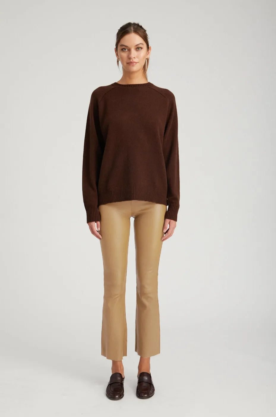 Khaki Leather Ankle Flare sold by SPRWMN