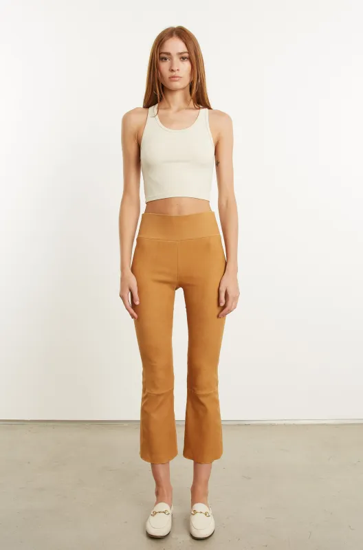 Camel Suede Crop Flare Leggings PR sold by SPRWMN
