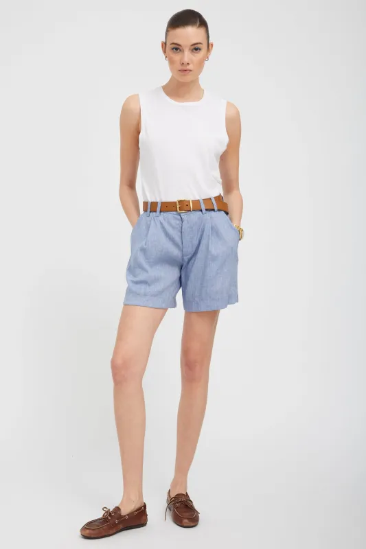 Blue Linen Pleated Trouser Shorts sold by SPRWMN