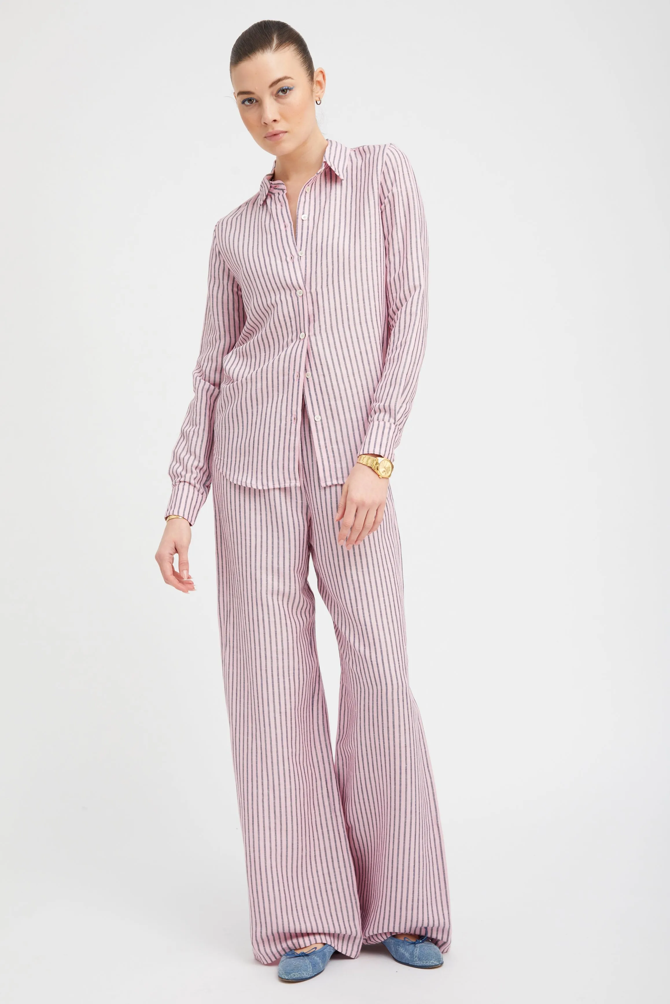 Pink Indigo Stripe Linen Fonda Button Down PR sold by SPRWMN product image thumbnail 3