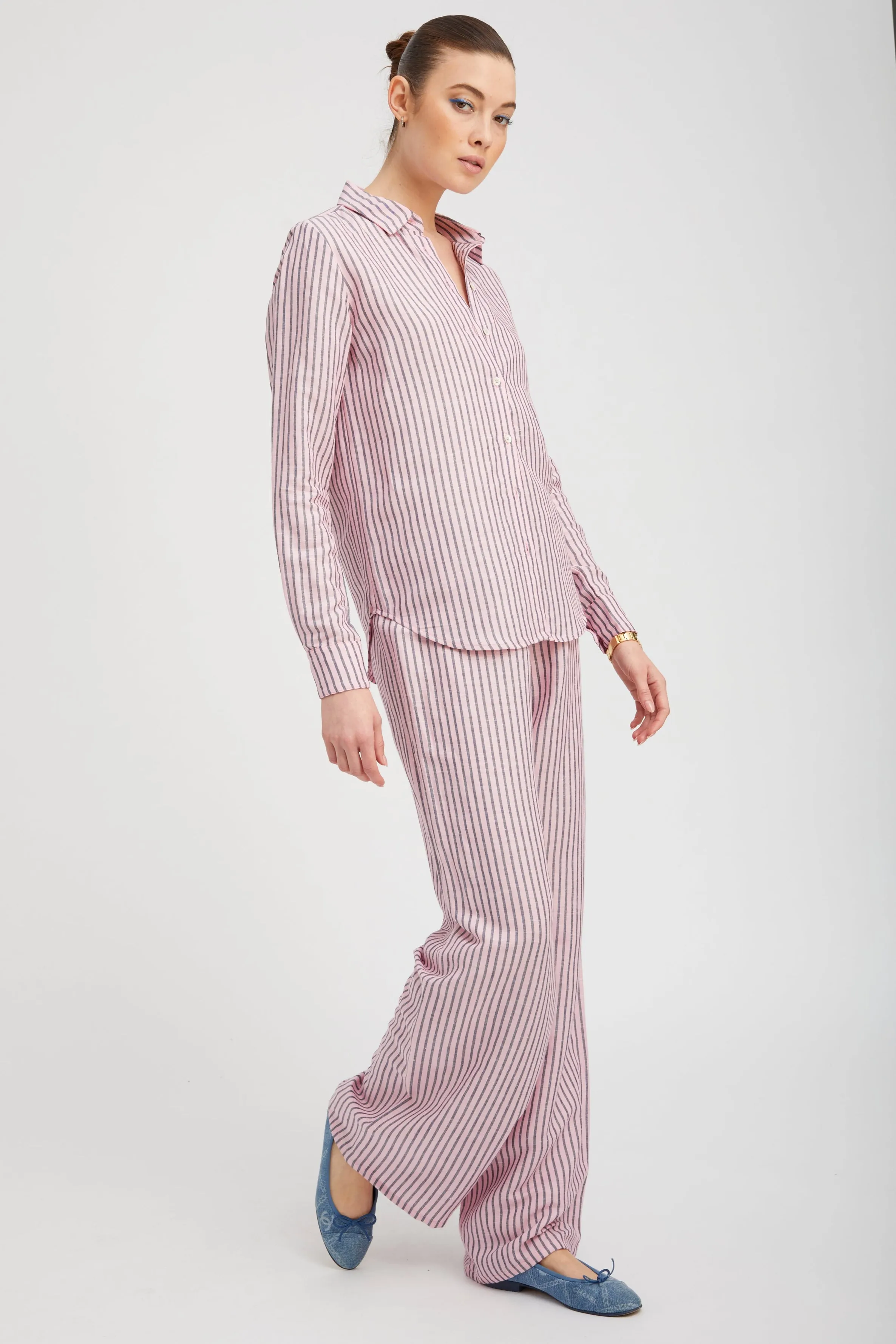 Pink Indigo Stripe Linen Fonda Button Down PR sold by SPRWMN product image thumbnail 4