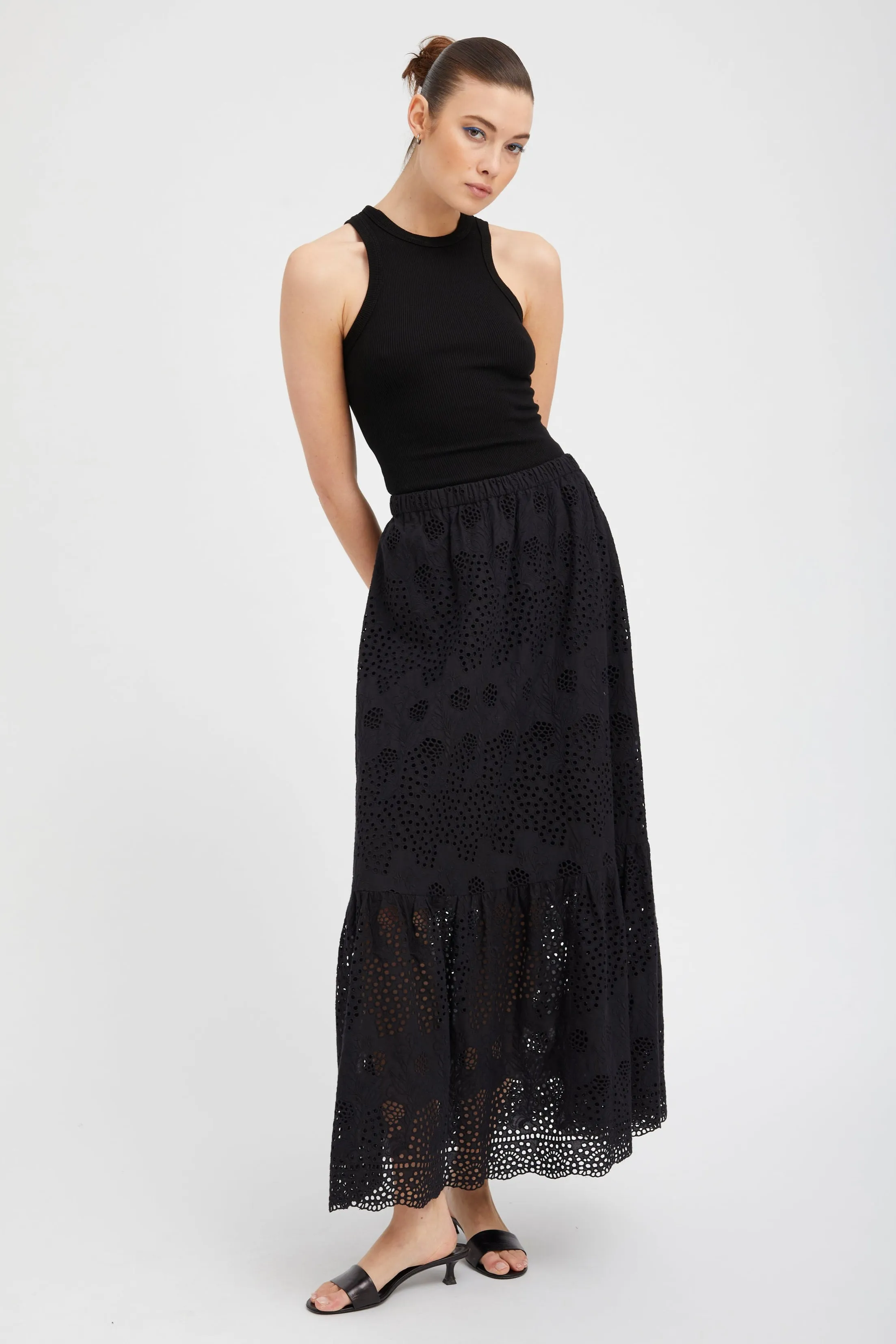Black Eyelet Ali Maxi Skirt PR sold by SPRWMN product image thumbnail 2