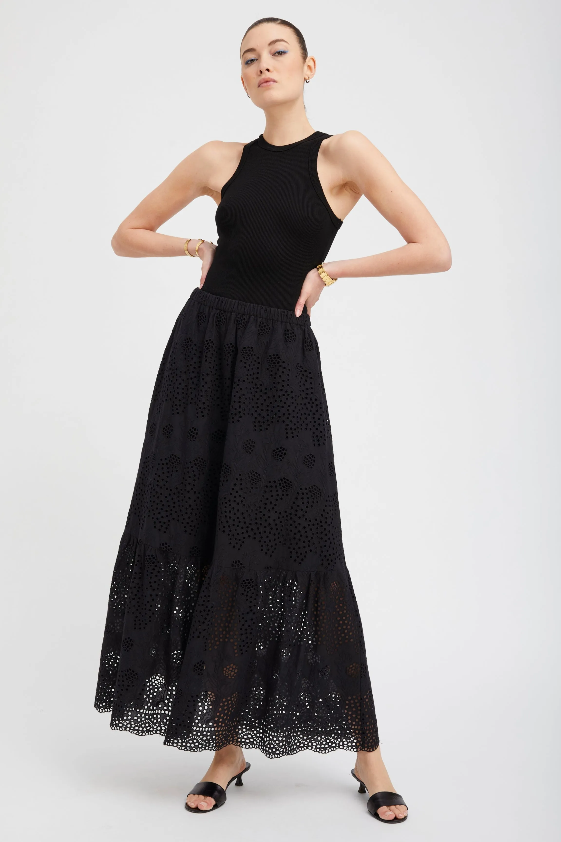 Black Eyelet Ali Maxi Skirt PR sold by SPRWMN