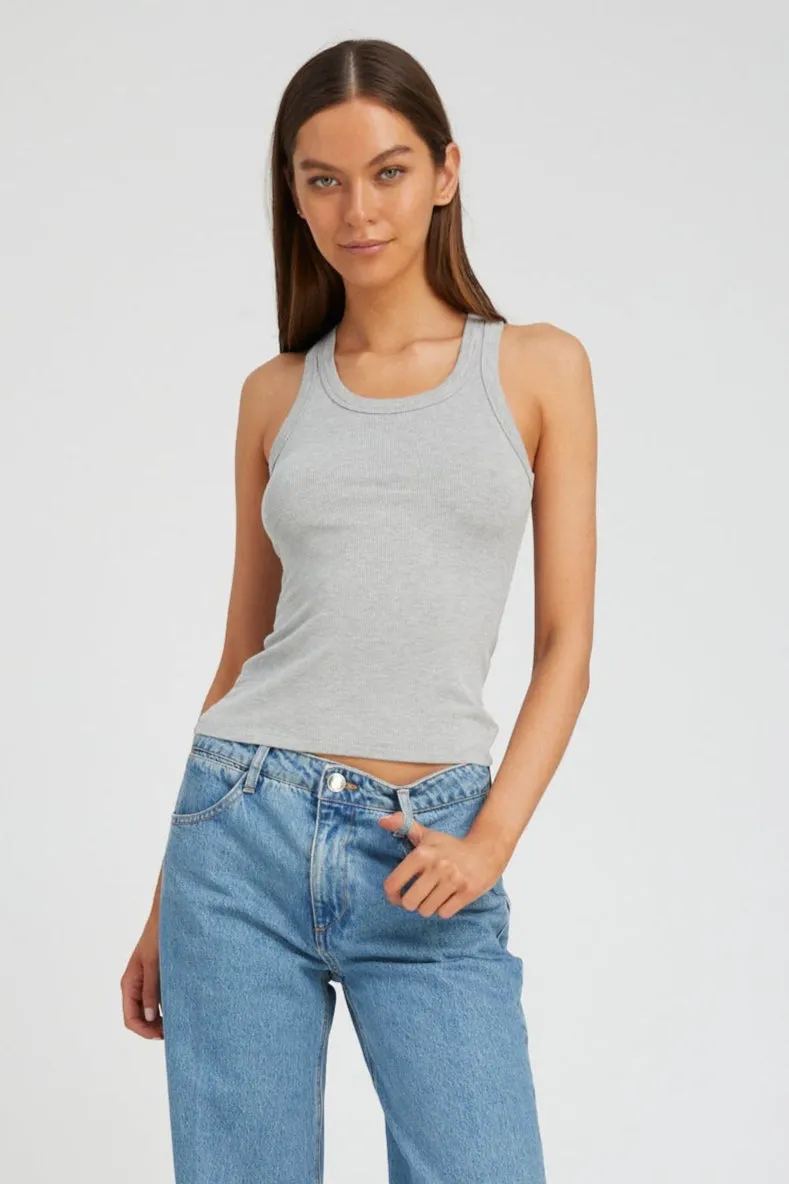 Heather Grey Rib Fitted Scooped Tank PR sold by SPRWMN