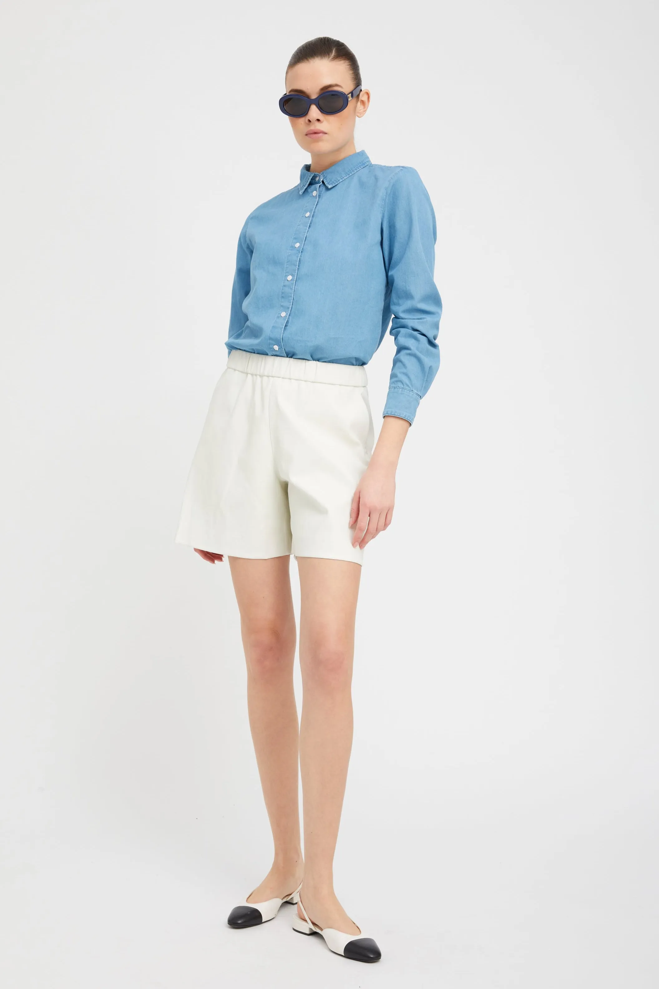 White Leather Culotte Shorts PR sold by SPRWMN product image thumbnail 2