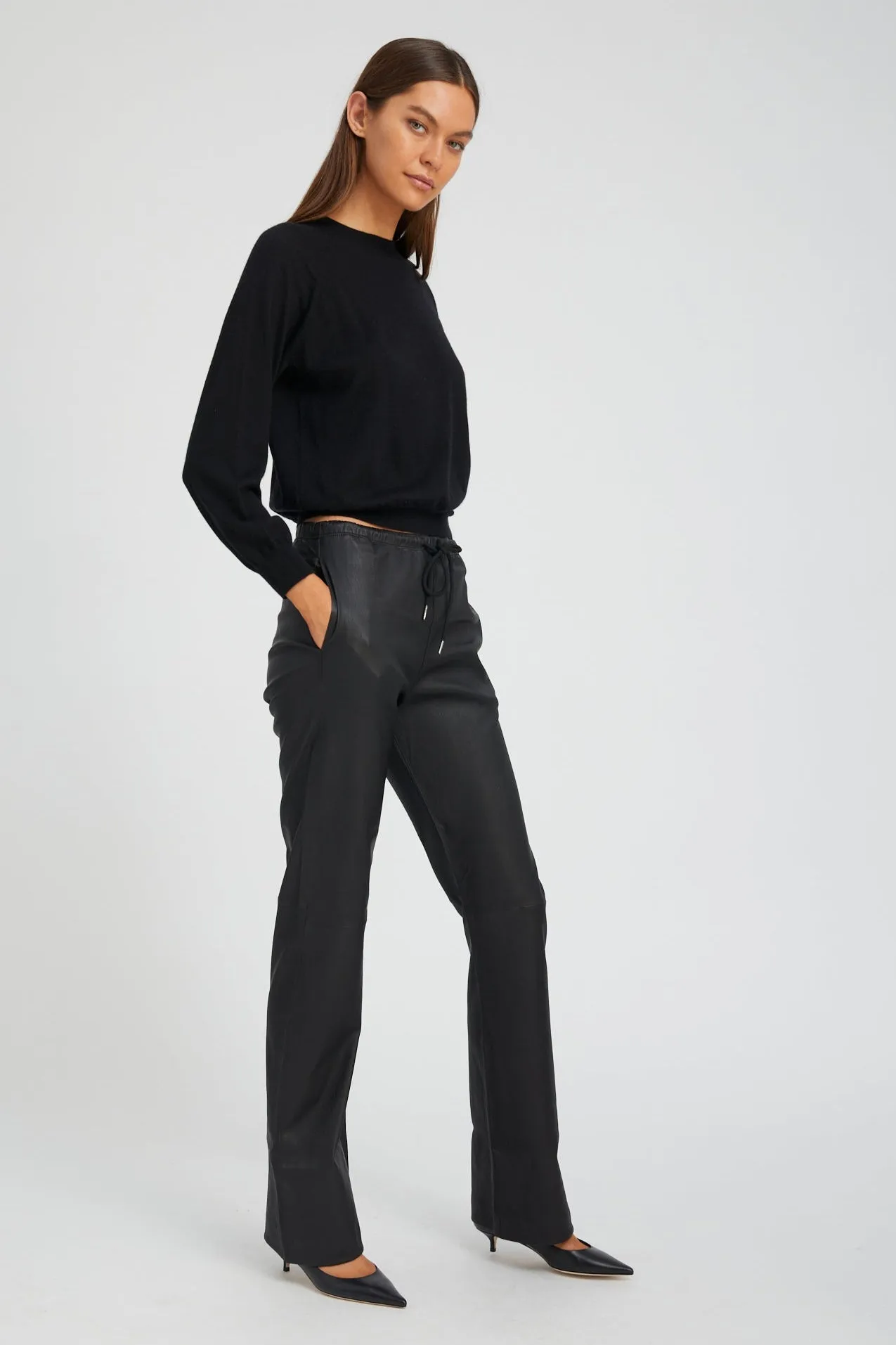 Black Leather Straight Leg Pants PR sold by SPRWMN product image thumbnail 3
