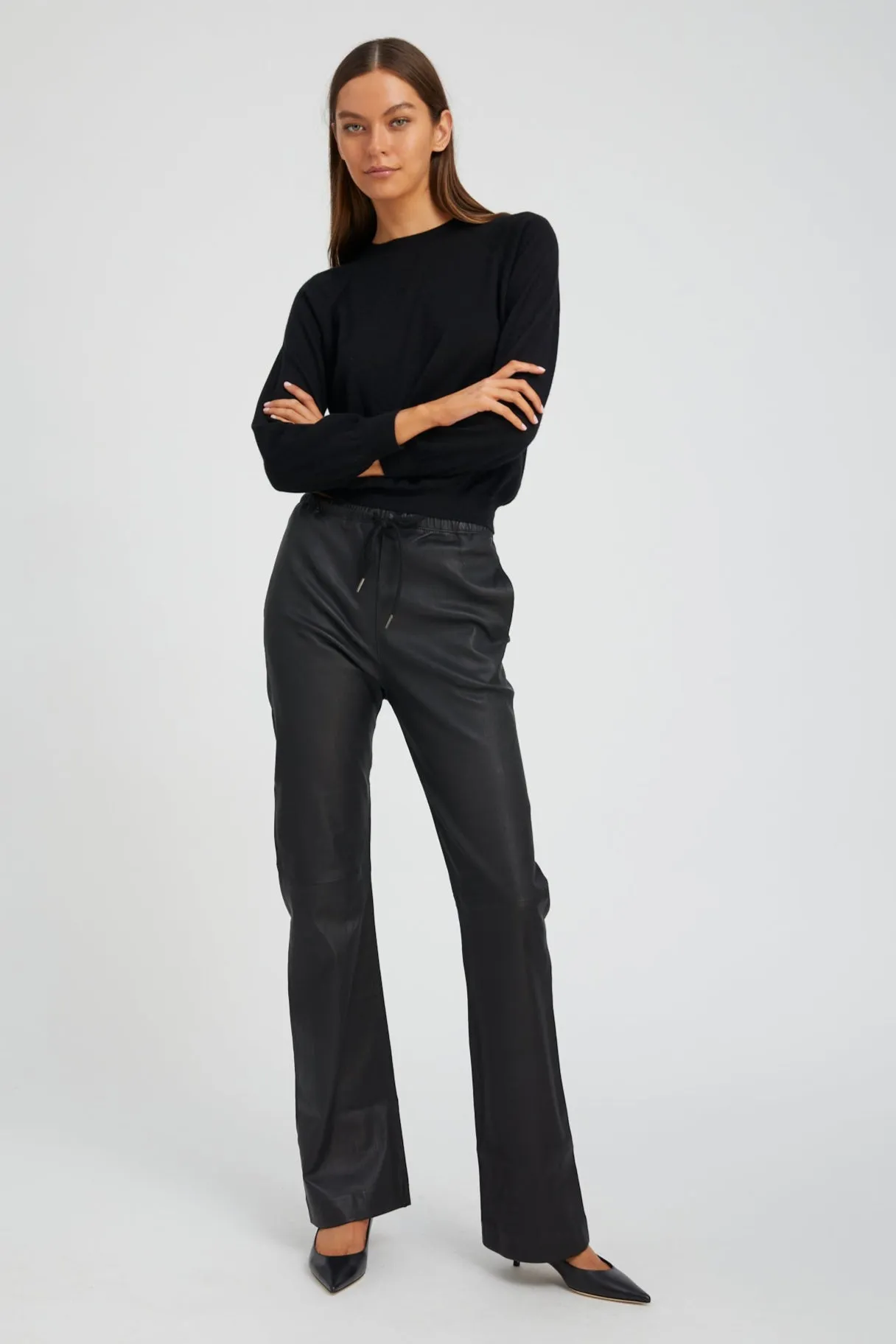 Black Leather Straight Leg Pants PR sold by SPRWMN product image thumbnail 2