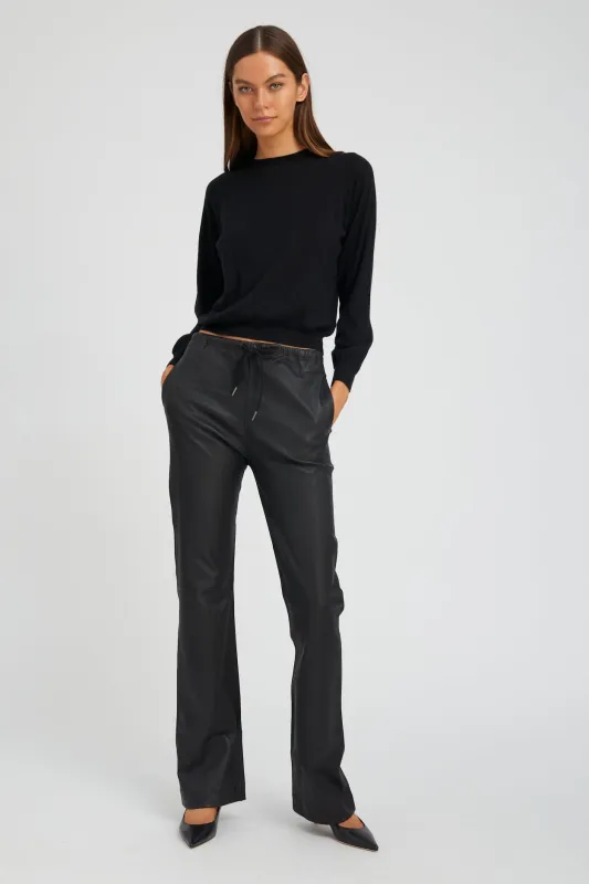 Black Leather Straight Leg Pants PR sold by SPRWMN