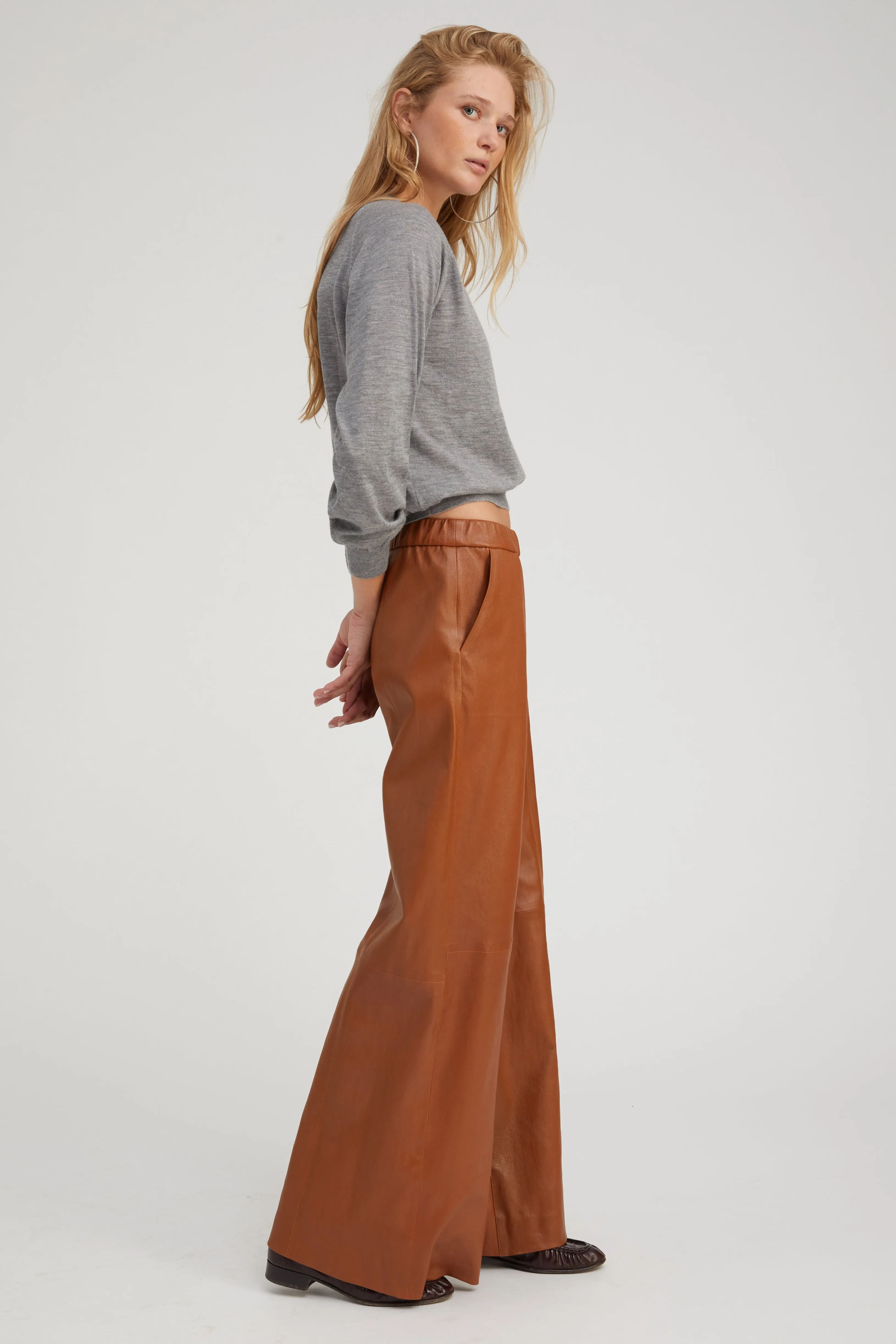 Chestnut Stretch Leather Wide Leg PR sold by SPRWMN product image thumbnail 3