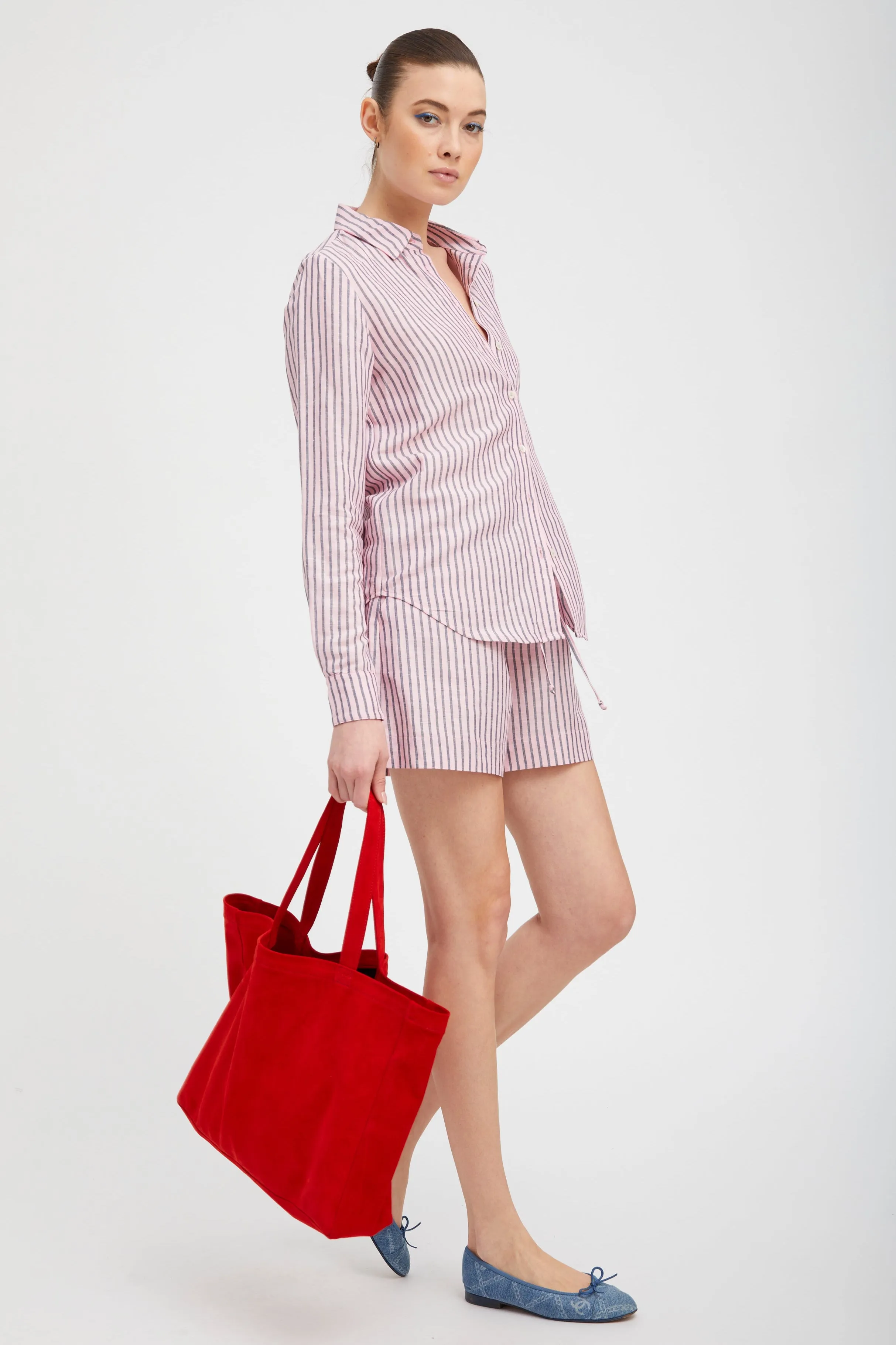 Pink Indigo Stripe Linen Boxer Shorts PR sold by SPRWMN product image thumbnail 3